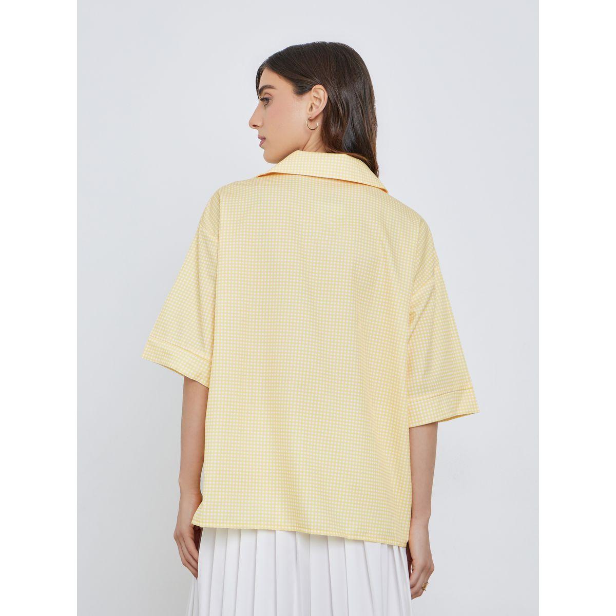 بلوزة فضفاضة سادة بأكمام قصيرة-women-clothing-shirtsandblouses-shirts-image-1