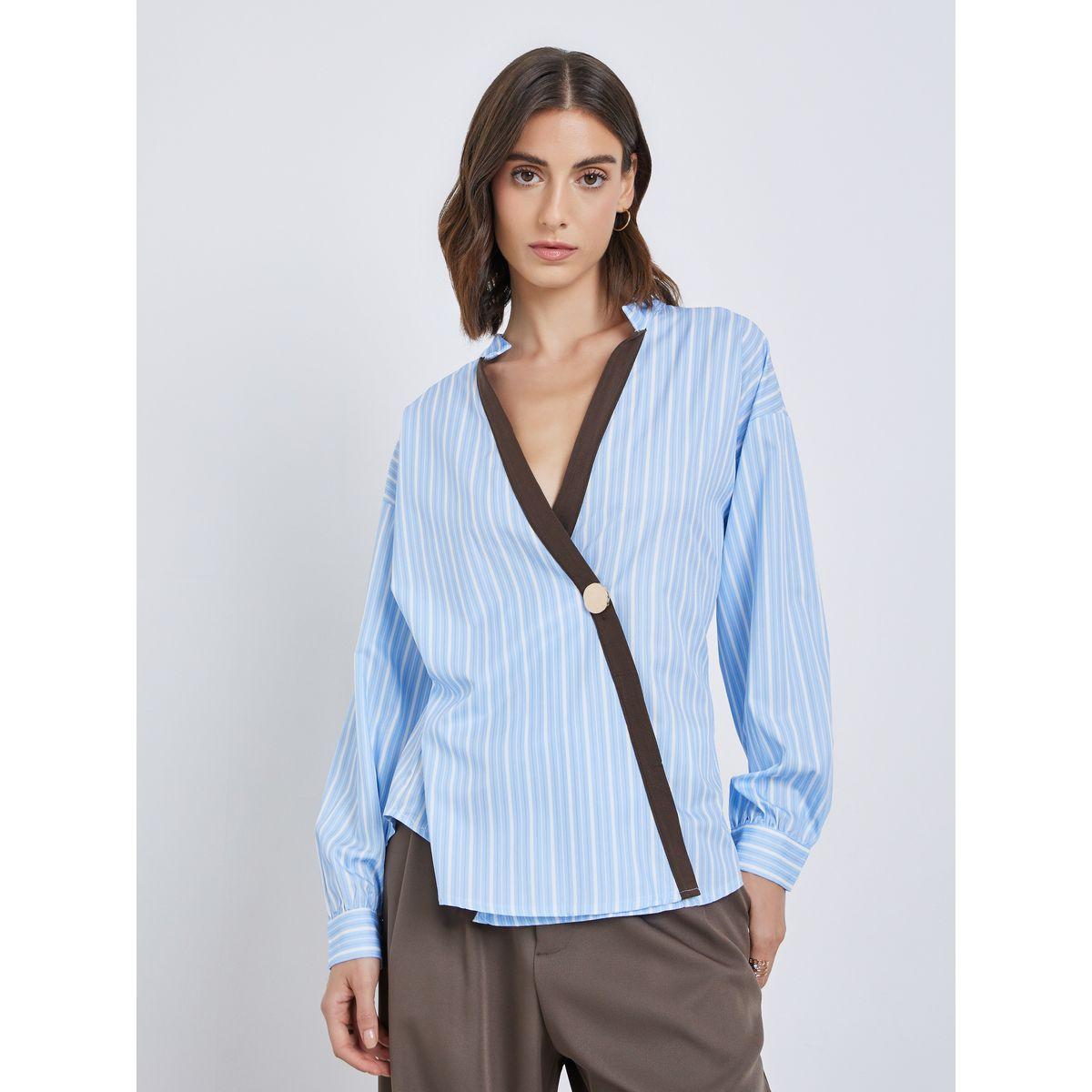 بلوزة مخططة بتفاصيل مُتباينة-women-clothing-shirtsandblouses-blouses-image-2