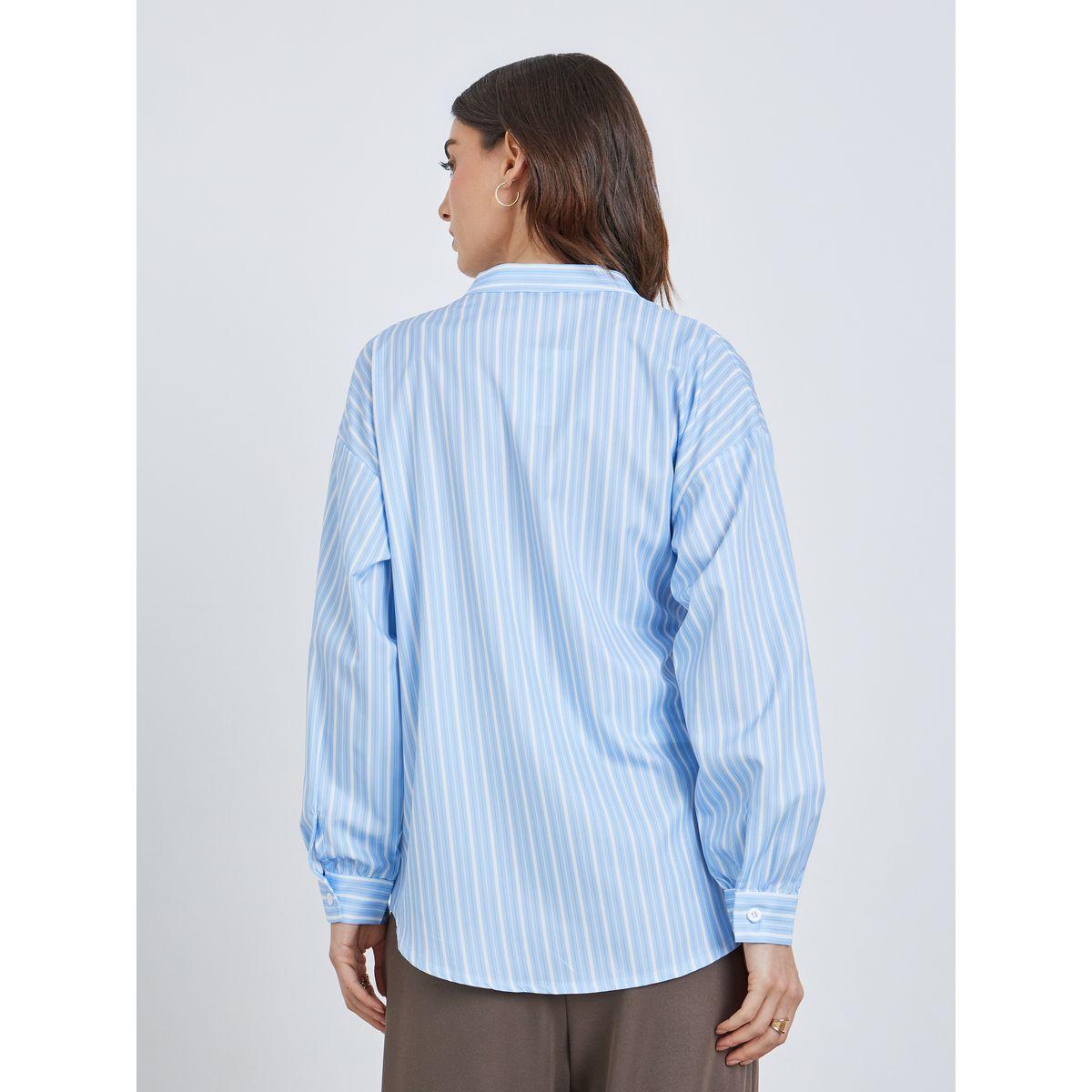 Styli Contrast Trim Striped Wrap Top-women-clothing-shirtsandblouses-blouses-image-4