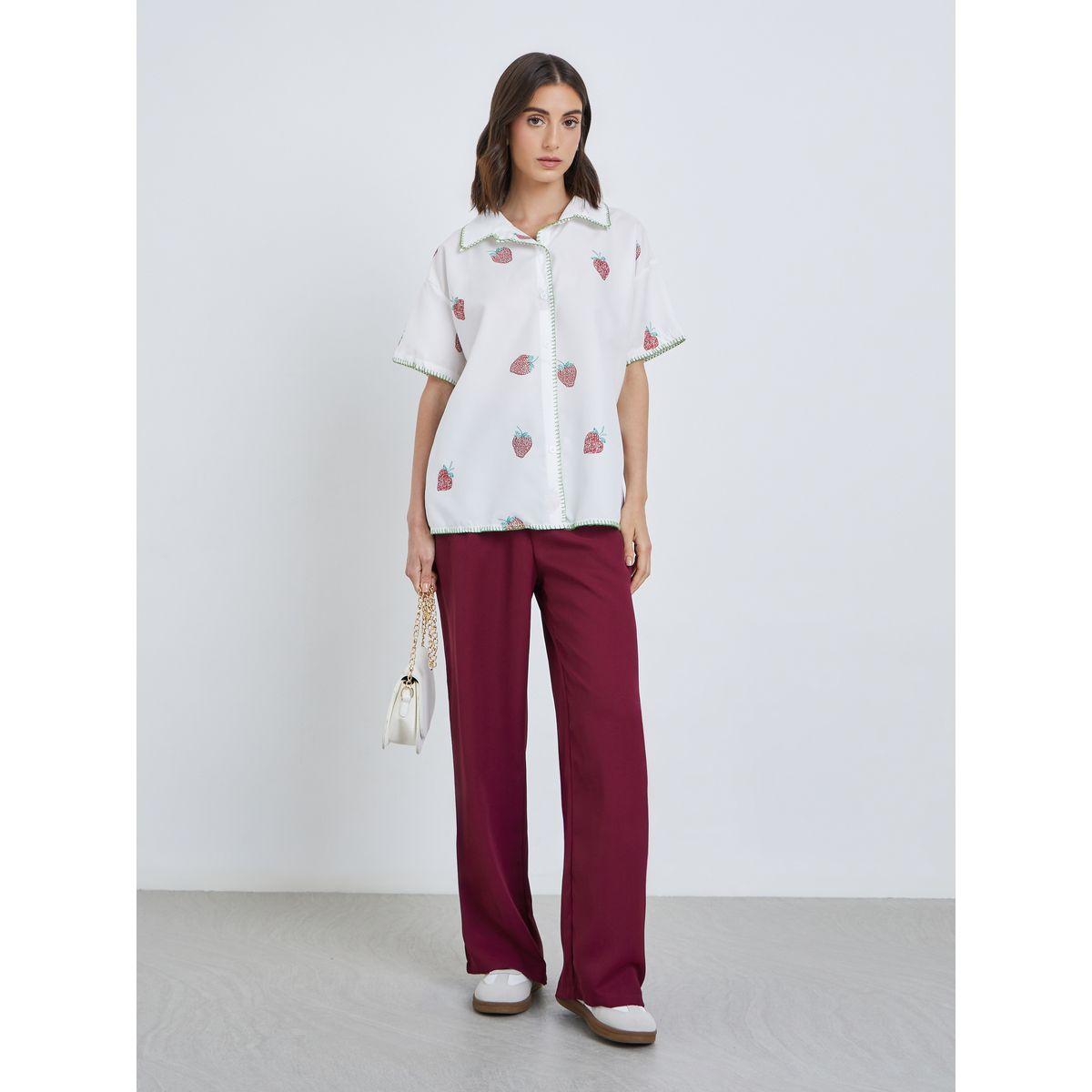 بلوزة فضفاضة بطبعة فراولة وأكمام قصيرة-women-clothing-shirtsandblouses-shirts-image-2
