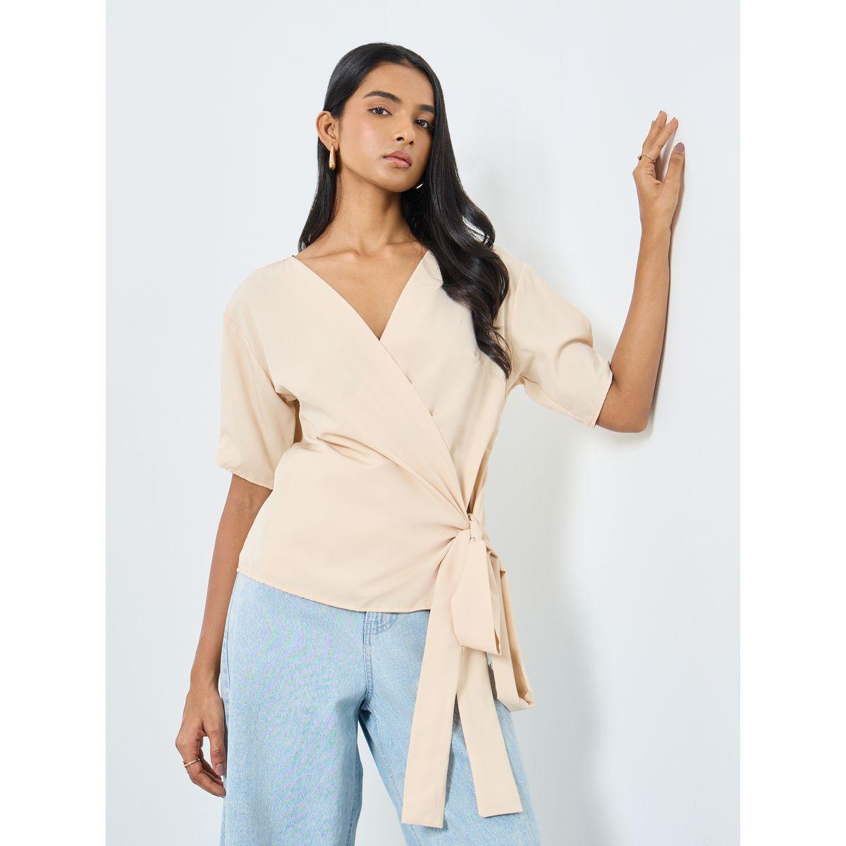 Styli Solid V-Neck Wrap Top-women-clothing-shirtsandblouses-blouses-image-1