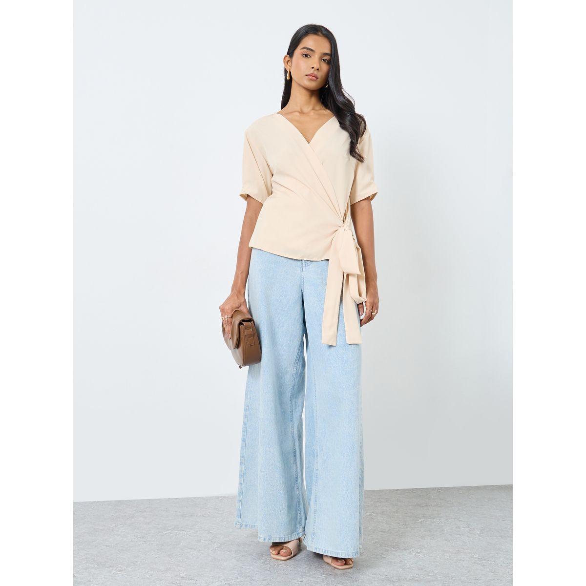 Styli Solid V-Neck Wrap Top-women-clothing-shirtsandblouses-blouses-image-2