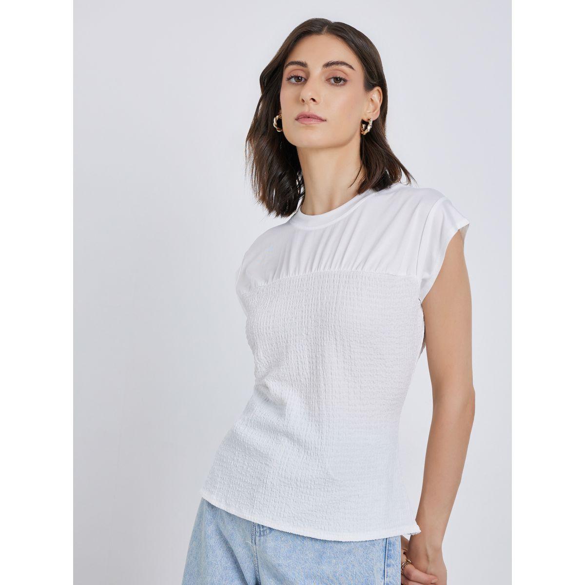 بلوزة بتفاصيل بارزة الملمس بقصة عادية-women-clothing-shirtsandblouses-blouses-image-1