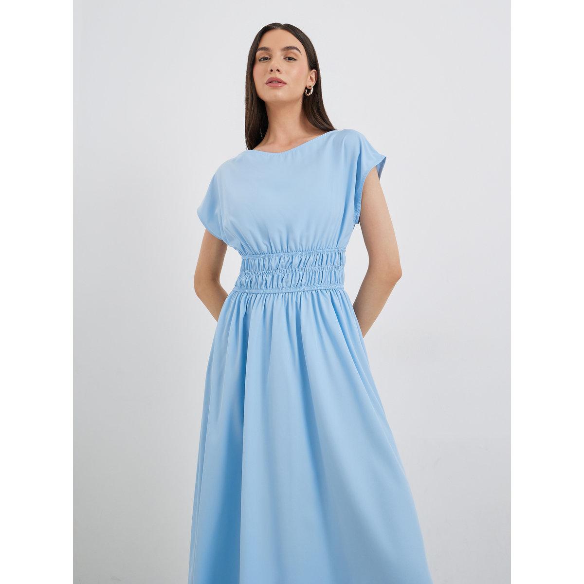 فستان ميدي سادة بتفاصيل مُجمعة على الخصر-women-clothing-dresses-image-3