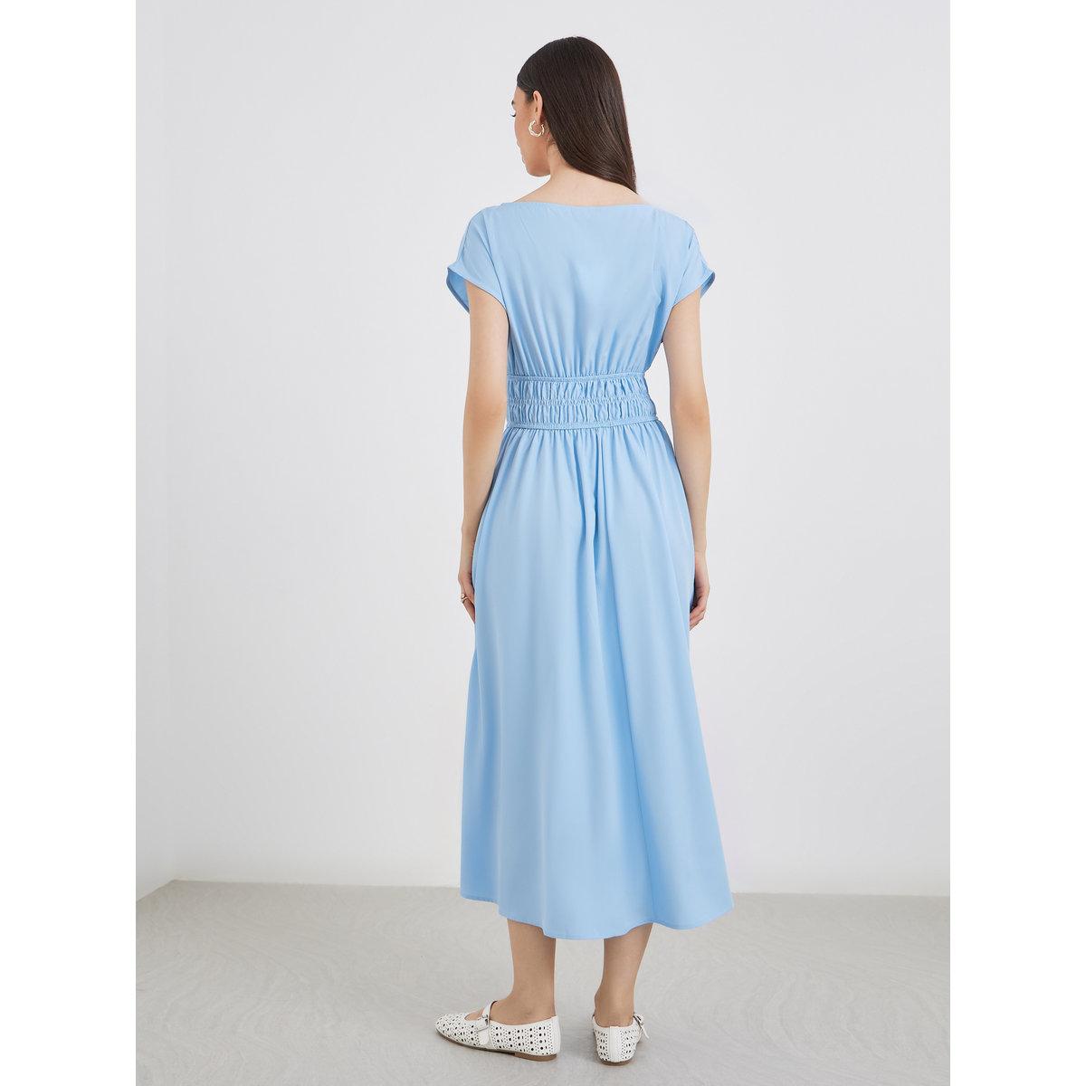 فستان ميدي سادة بتفاصيل مُجمعة على الخصر-women-clothing-dresses-image-5