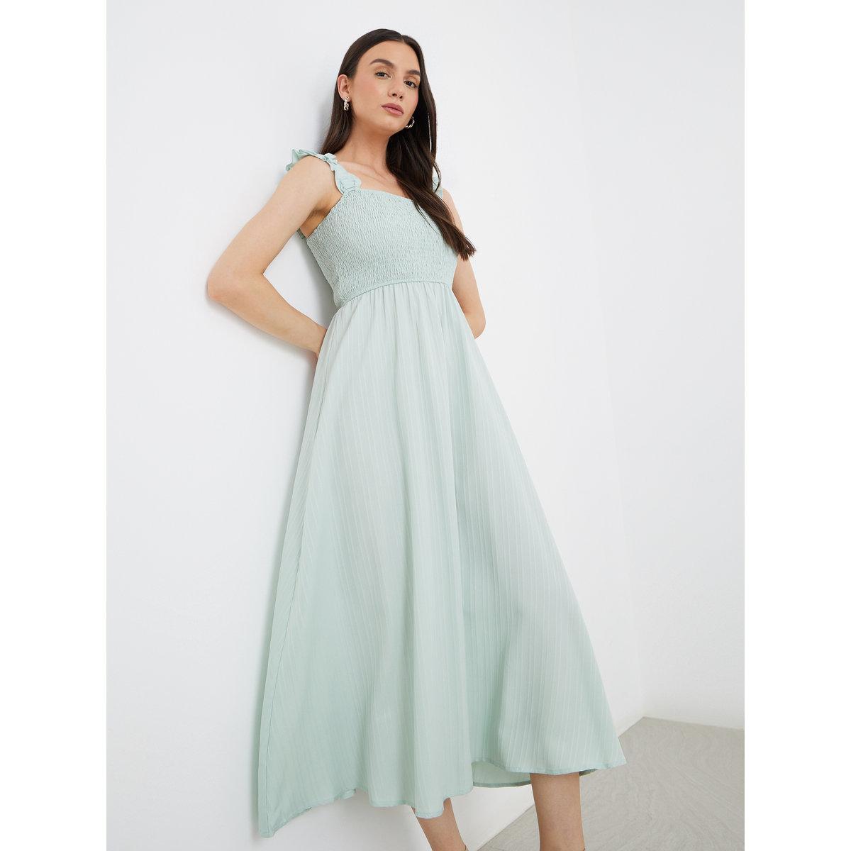 Styli Smocked Detail Strappy A-Line Midi Dress-women-clothing-dresses-image-1