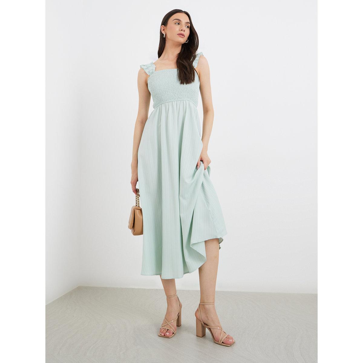 فستان ميدي بتفاصيل مُجمعة مع حمالات-women-clothing-dresses-image-2