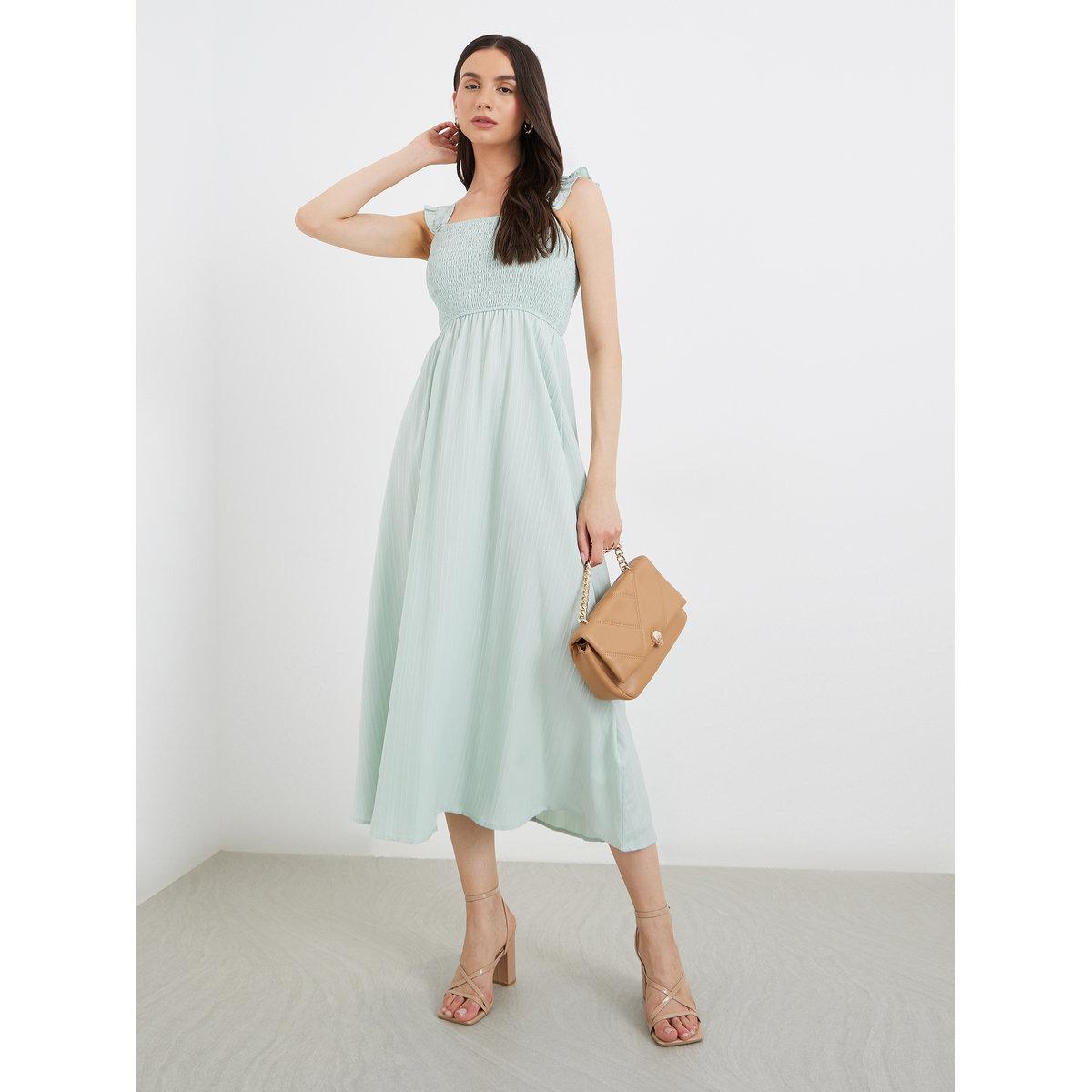 Styli Smocked Detail Strappy A-Line Midi Dress-women-clothing-dresses-image-3