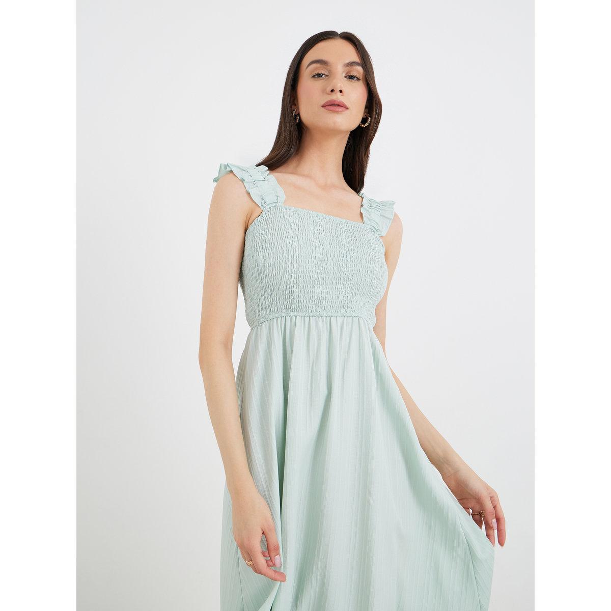فستان ميدي بتفاصيل مُجمعة مع حمالات-women-clothing-dresses-image-4