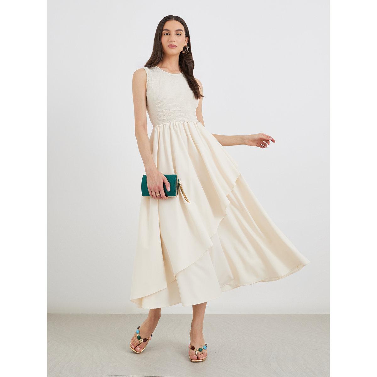 Styli Solid Irregular Hem Sleeveless Midi Dress-women-clothing-dresses-image-1