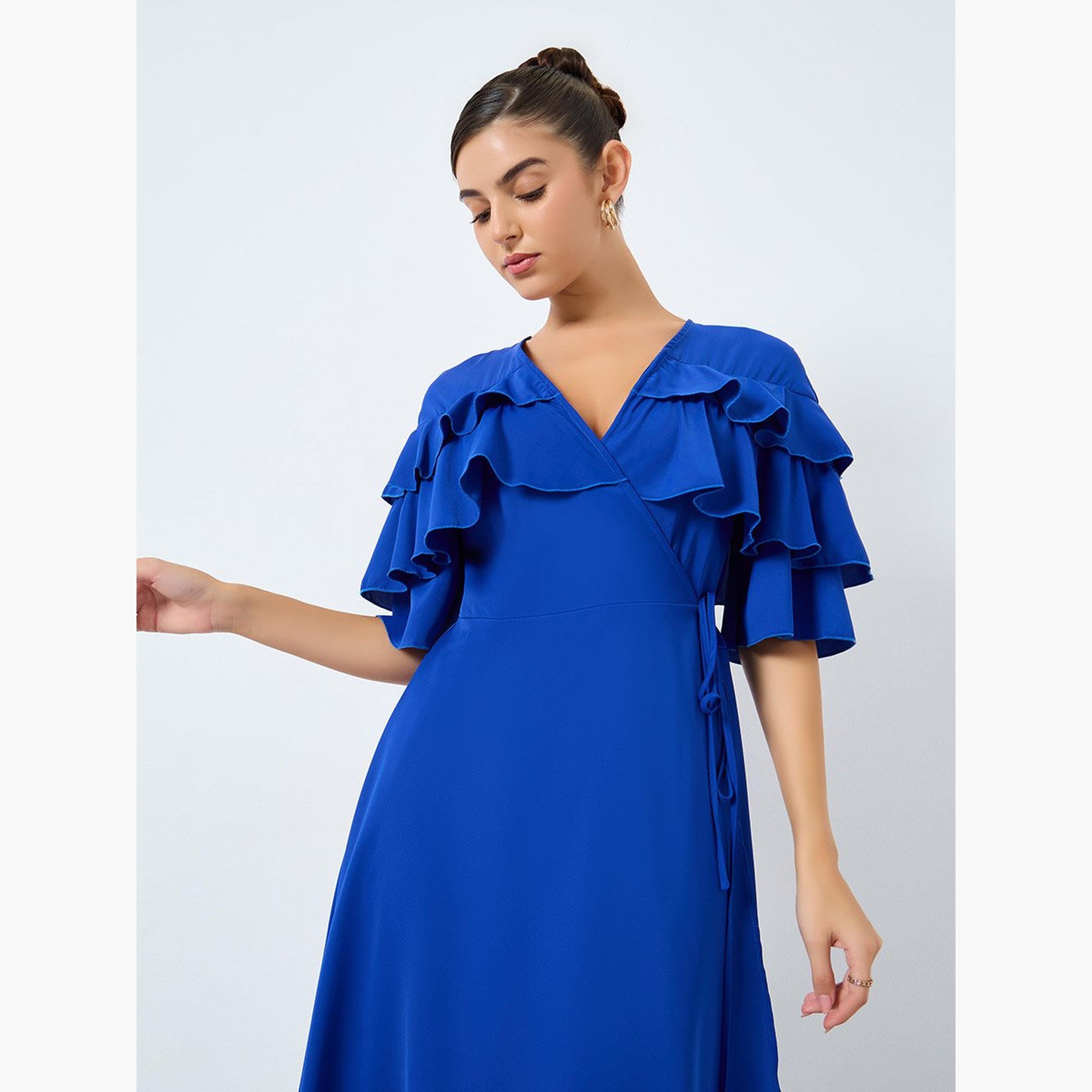 Styli Solid Ruffled Detail Wrap Midi Dress-women-clothing-dresses-image-2