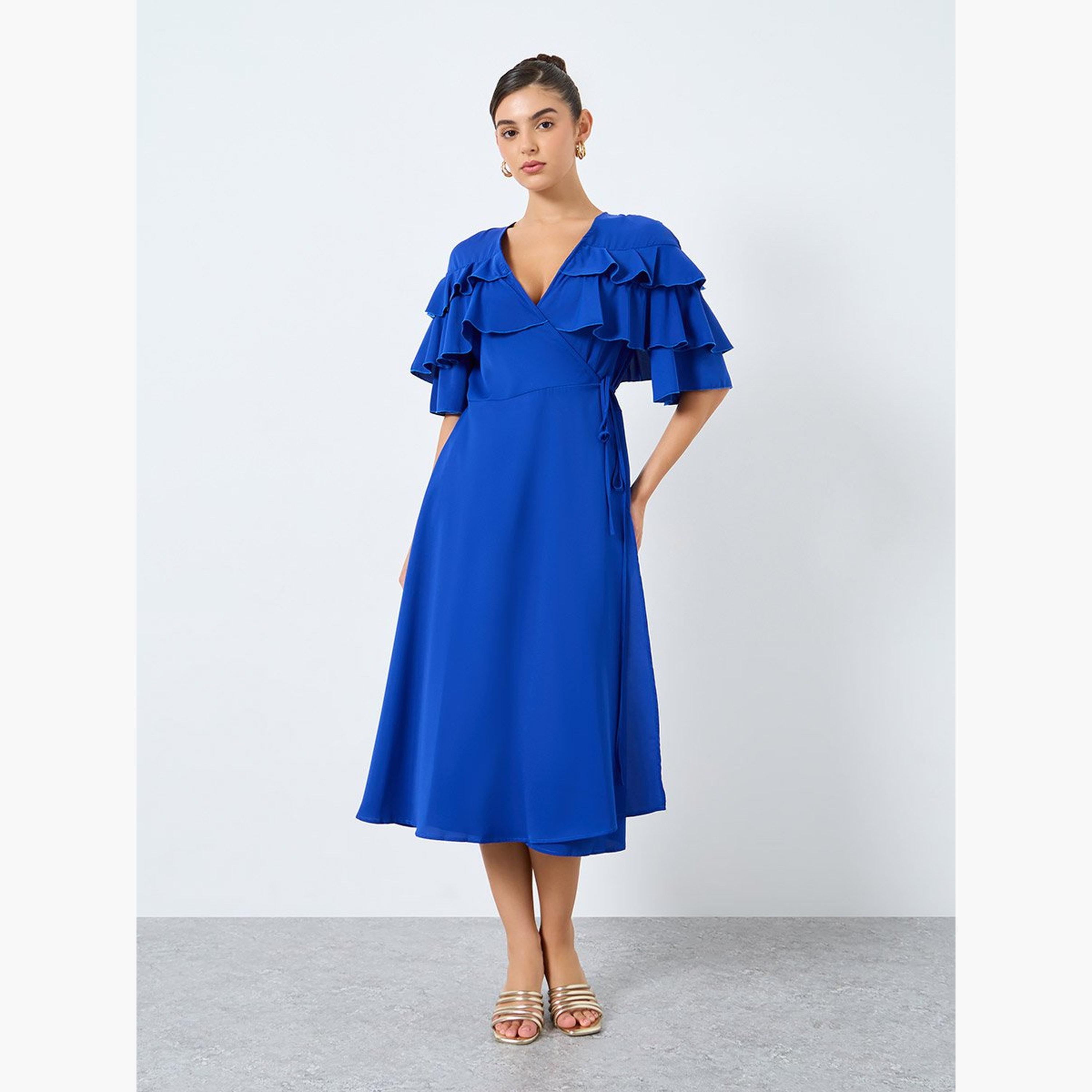 Styli Solid Ruffled Detail Wrap Midi Dress-women-clothing-dresses-image-3
