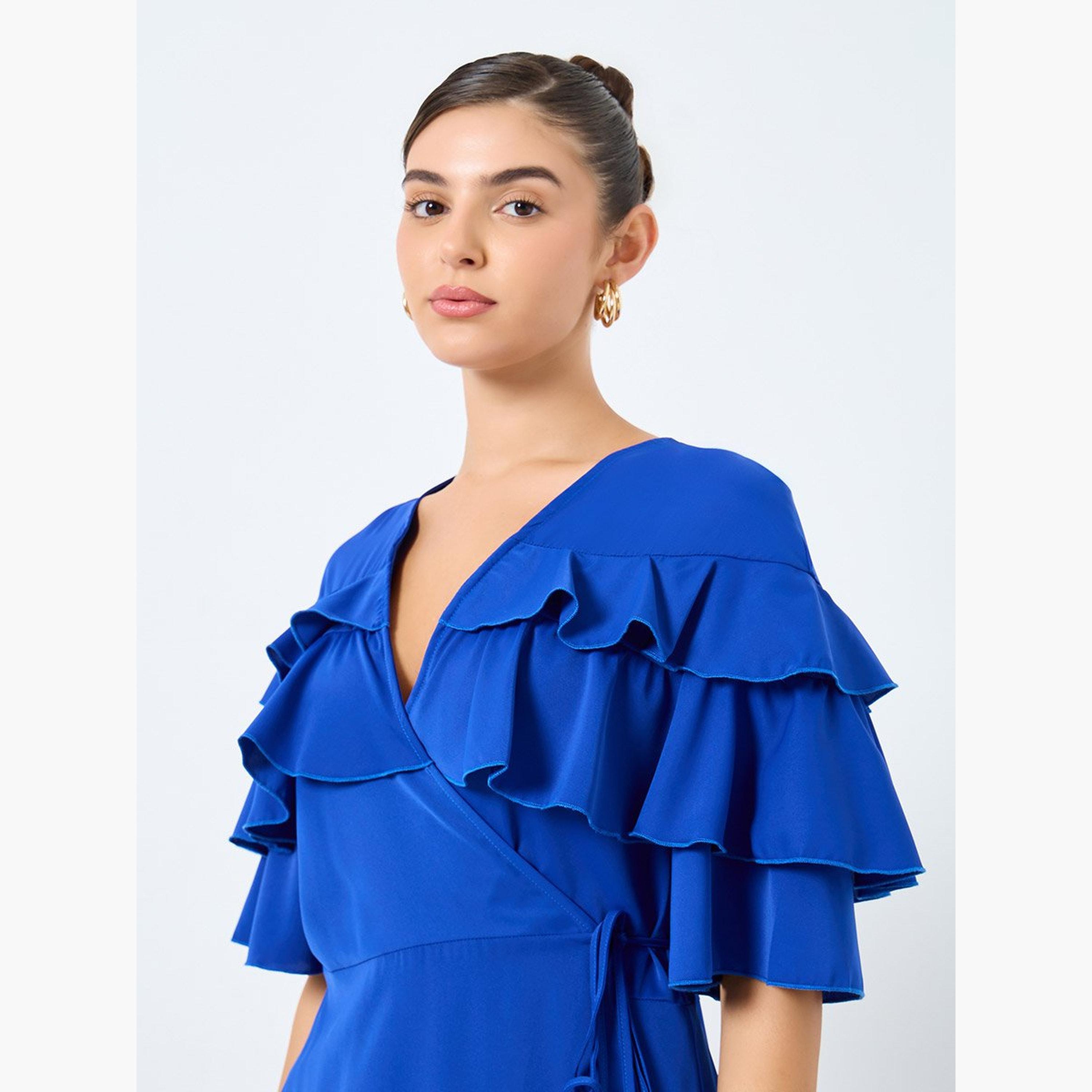 ستايلي - فستان ميدي ملفوف بتفاصيل كشكشة-women-clothing-dresses-image-4
