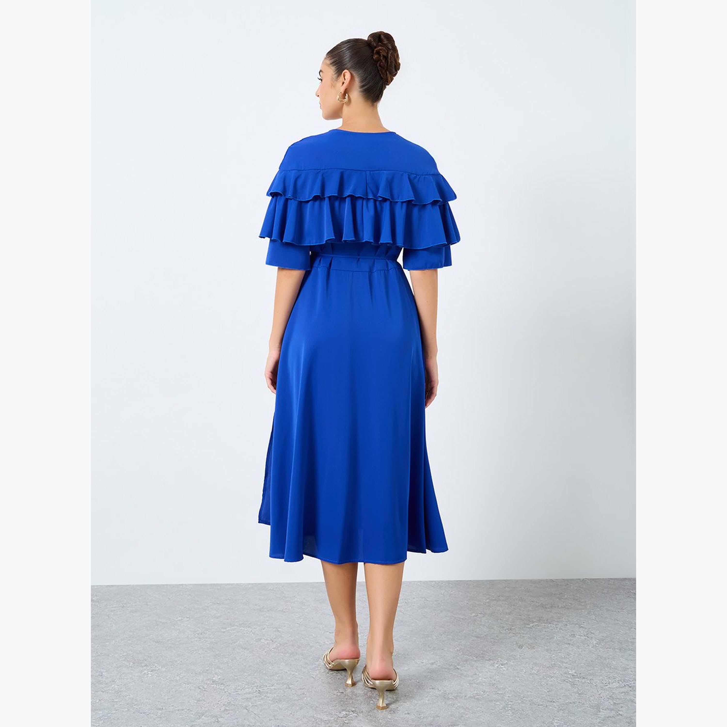 Styli Solid Ruffled Detail Wrap Midi Dress-women-clothing-dresses-image-5