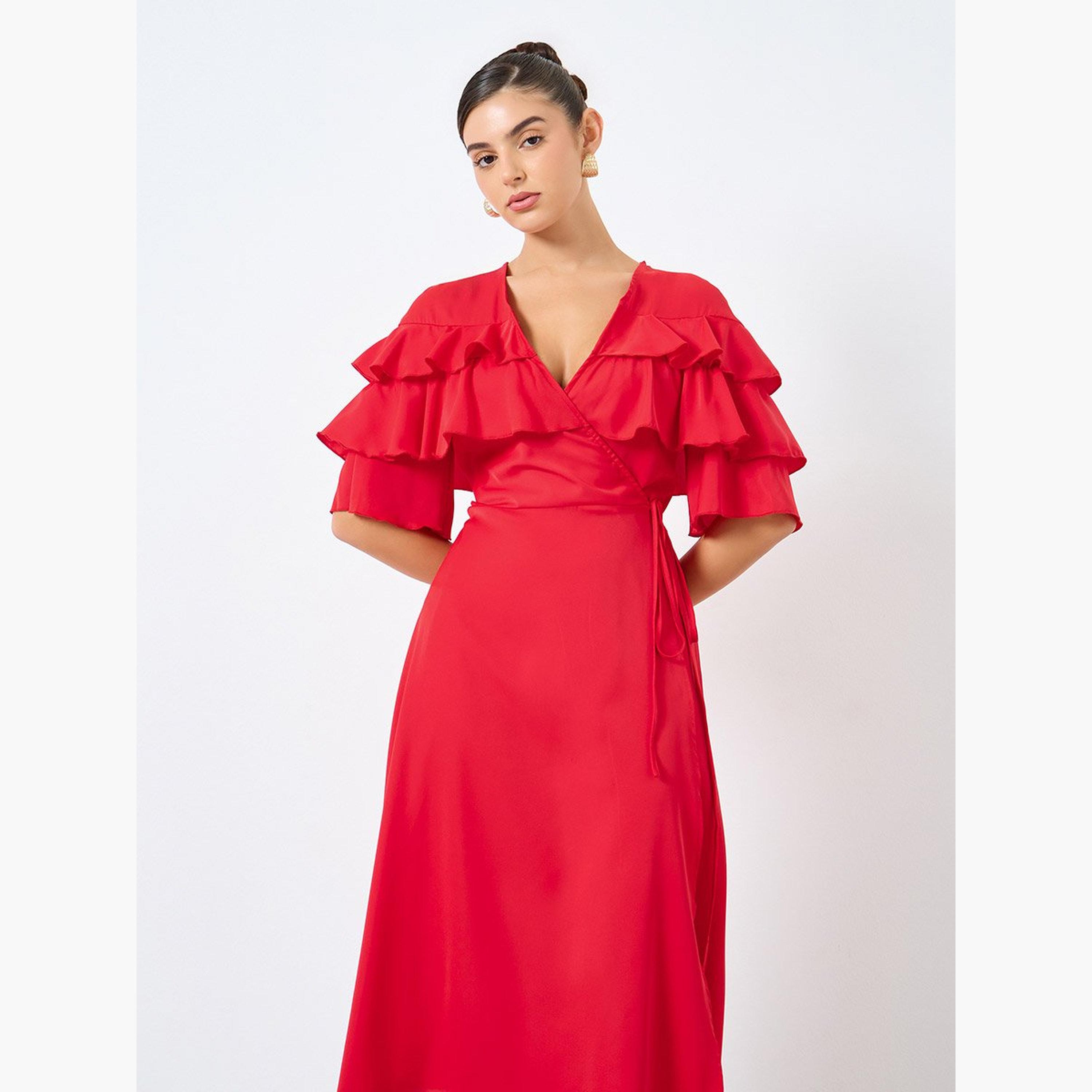 Styli Solid Ruffled Detail Wrap Midi Dress-women-clothing-dresses-image-3