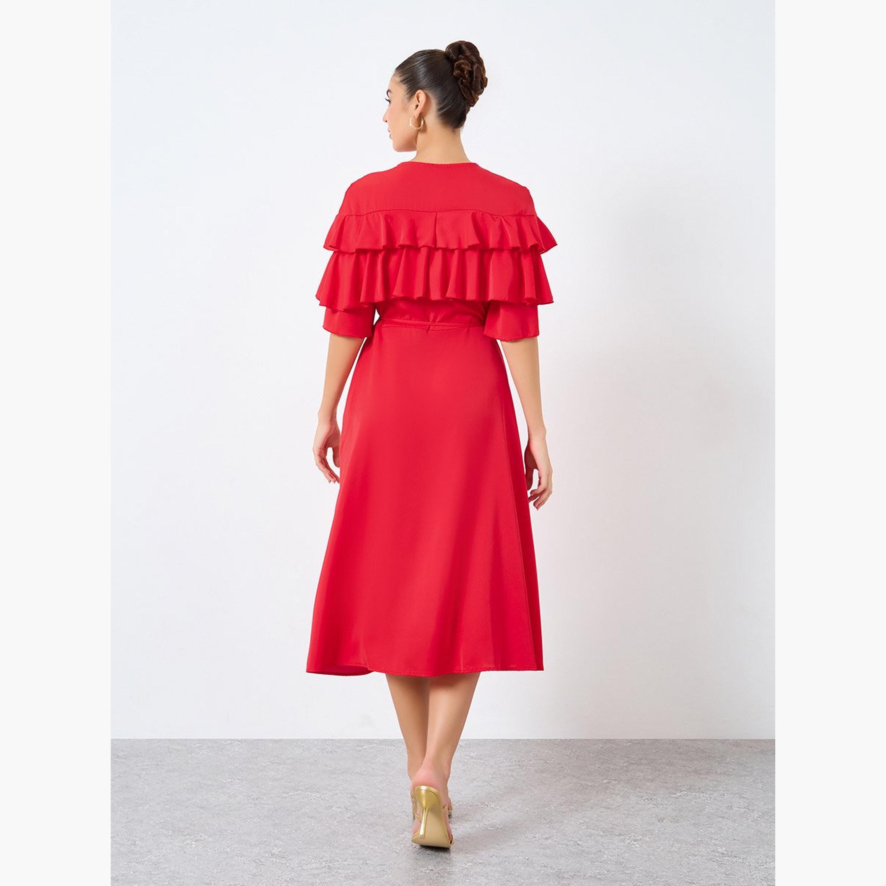 Styli Solid Ruffled Detail Wrap Midi Dress-women-clothing-dresses-image-5