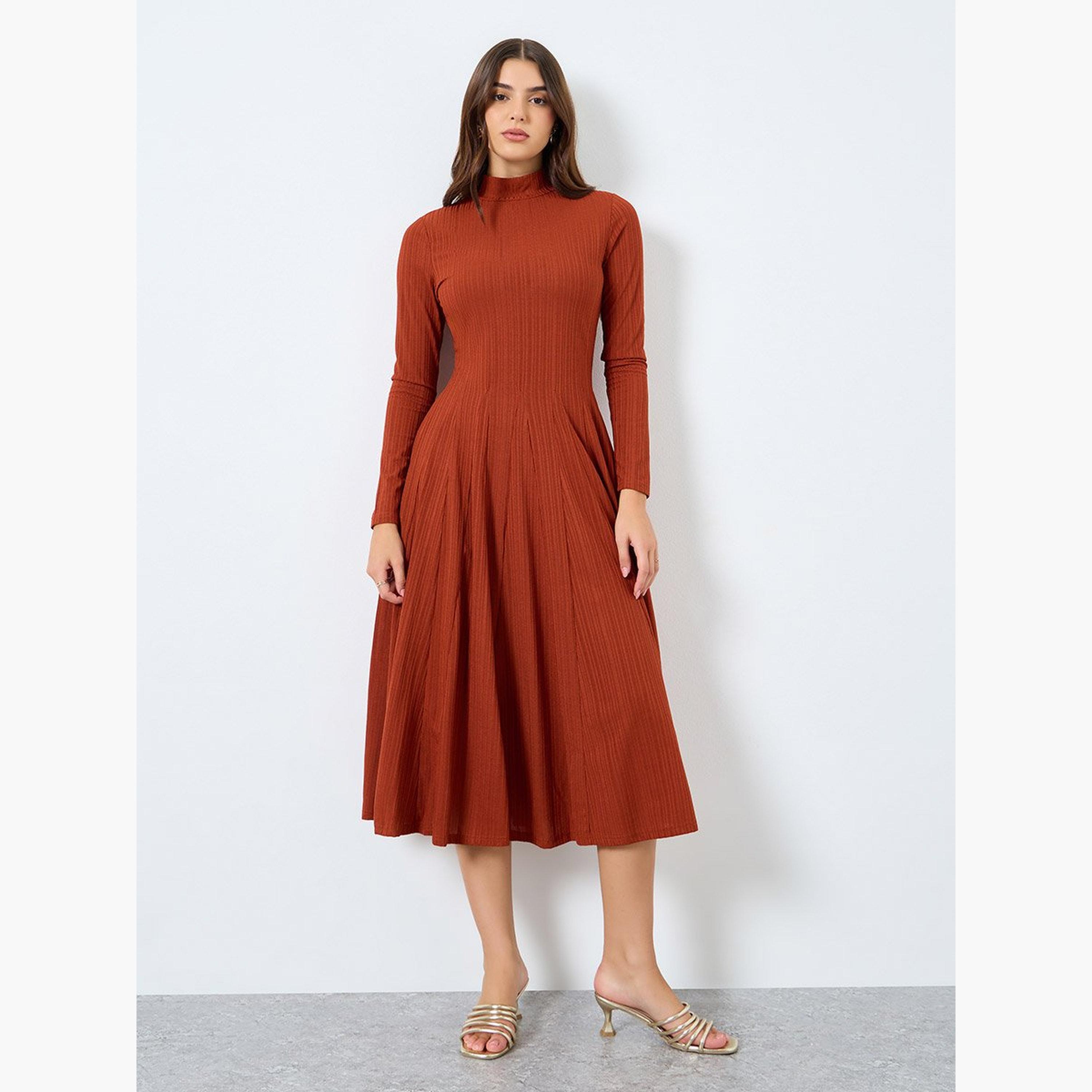 ستايلي - فستان ميدي بأكمام طويلة وقصة A-women-clothing-dresses-image-3