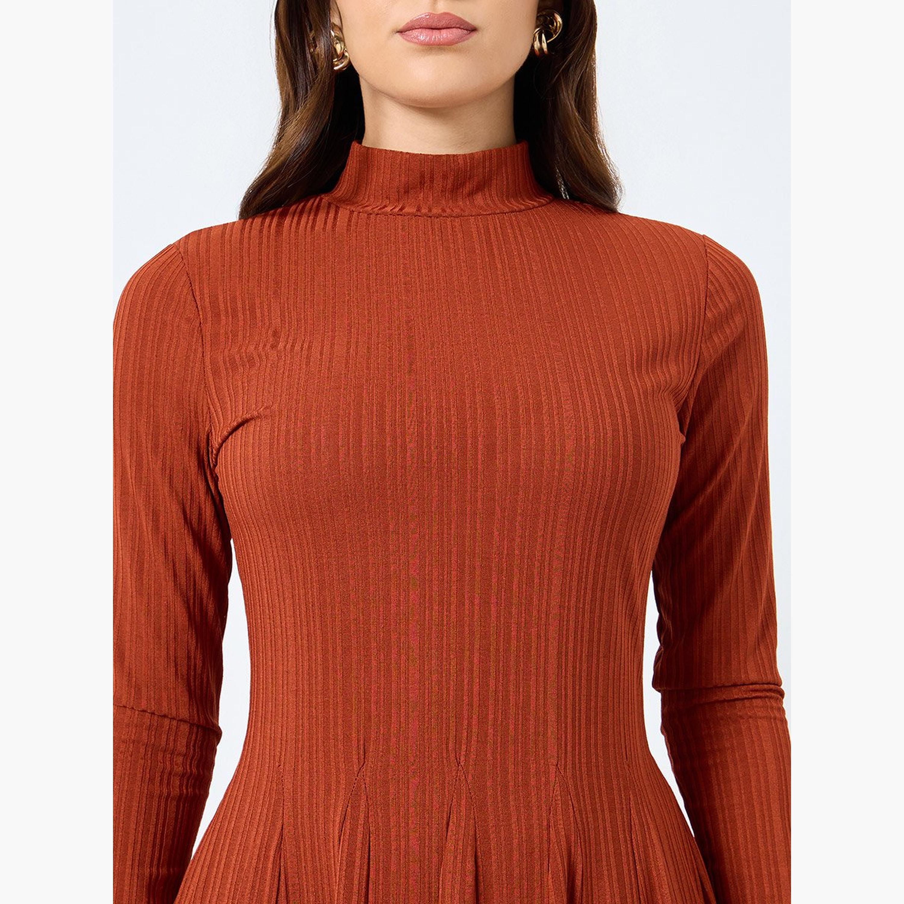 Styli Textured Long Sleeves A-Line Midi Dress-women-clothing-dresses-image-4