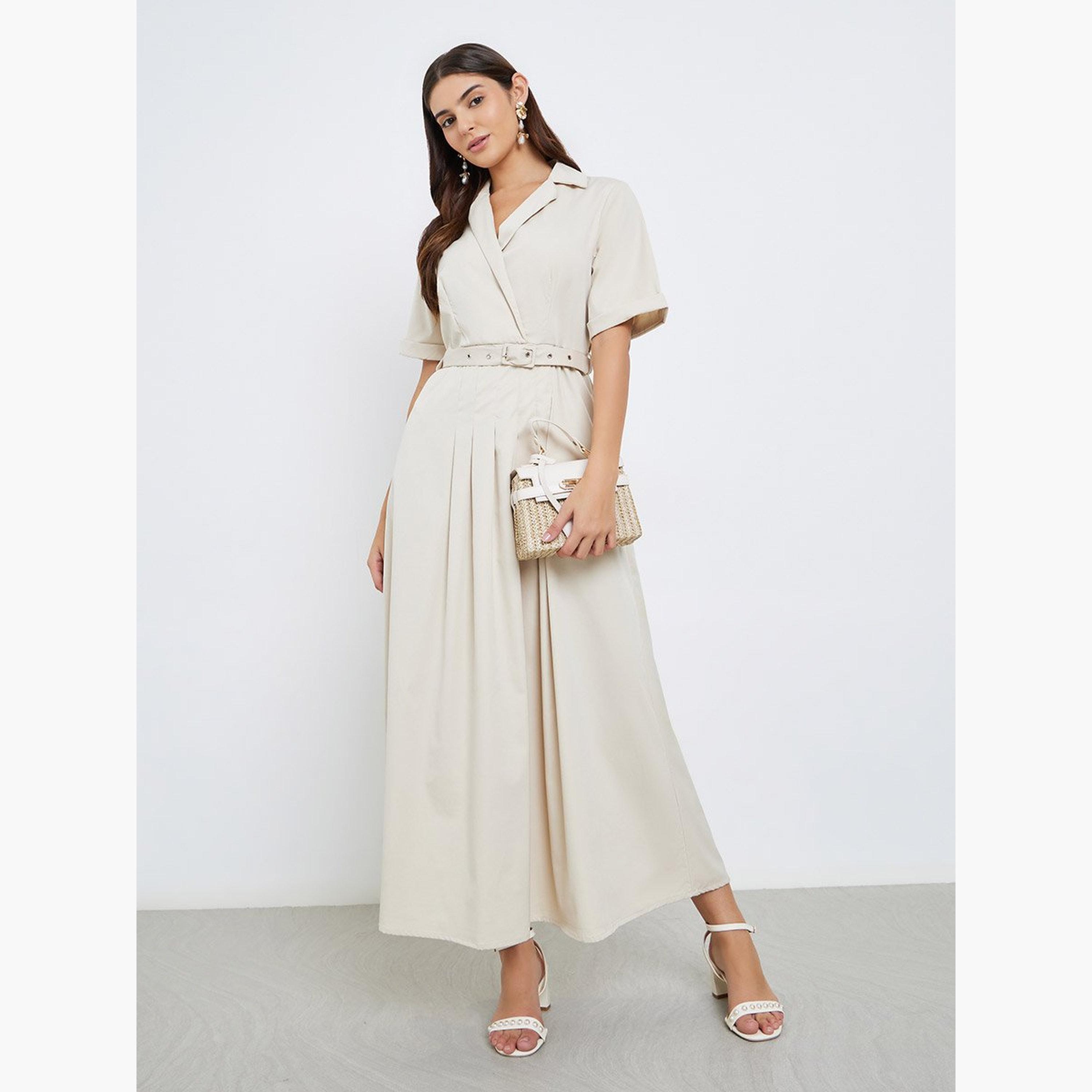 Styli Notch Lapel Belted A-Line Maxi Dress-women-clothing-dresses-image-1