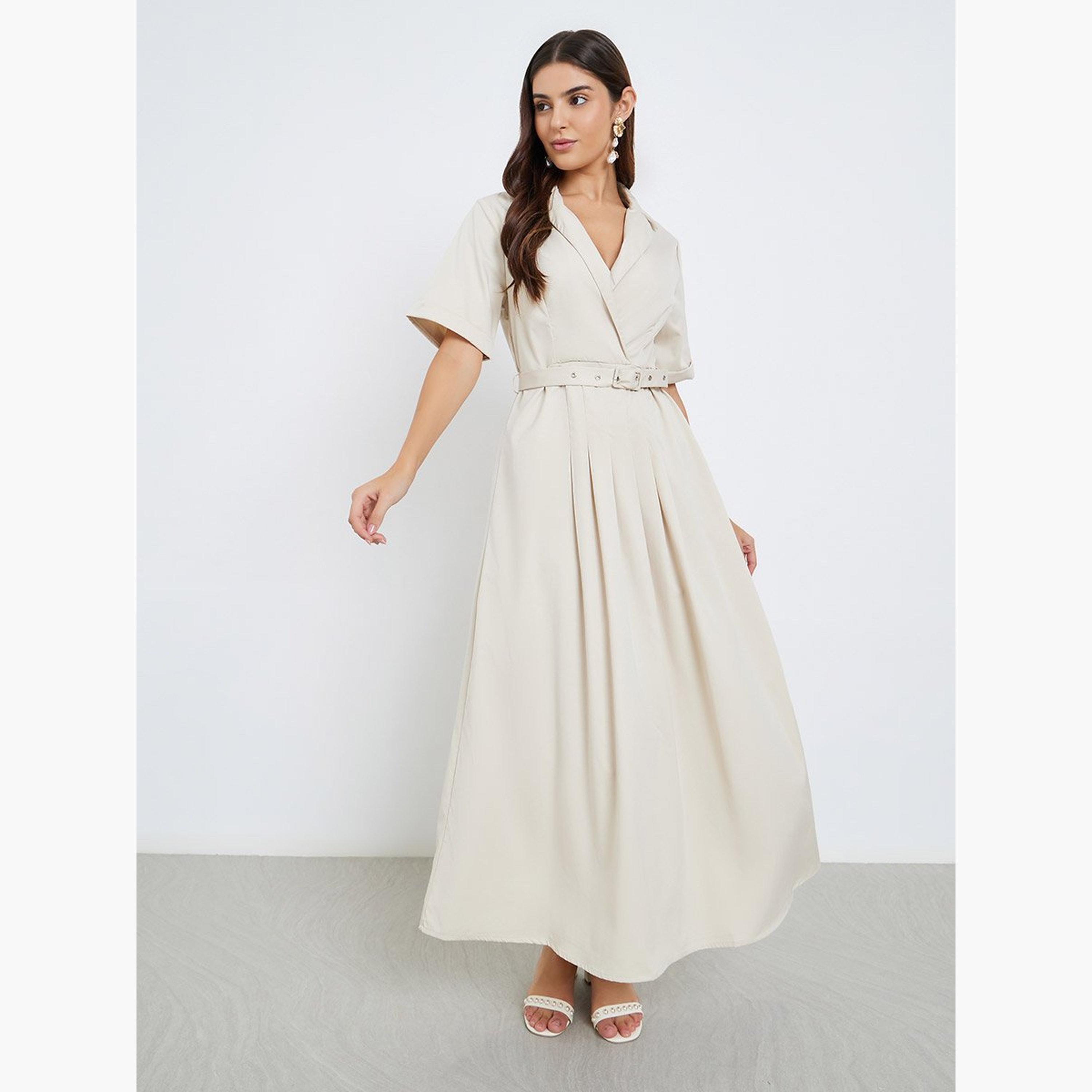 Styli Notch Lapel Belted A-Line Maxi Dress-women-clothing-dresses-image-2