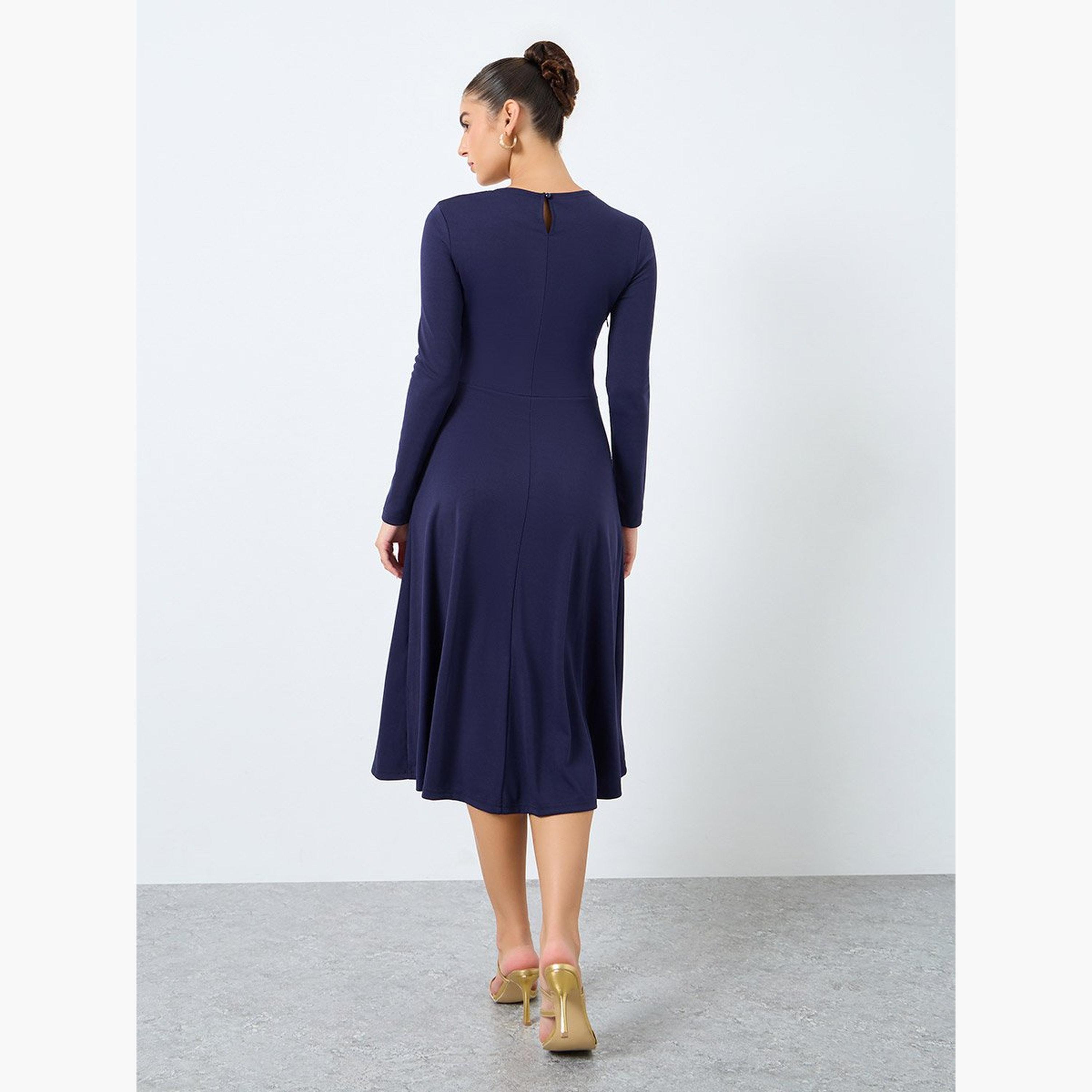 ستايلي - فستان ميدي أزرق داكن مع تفاصيل أزرار-women-clothing-dresses-image-5