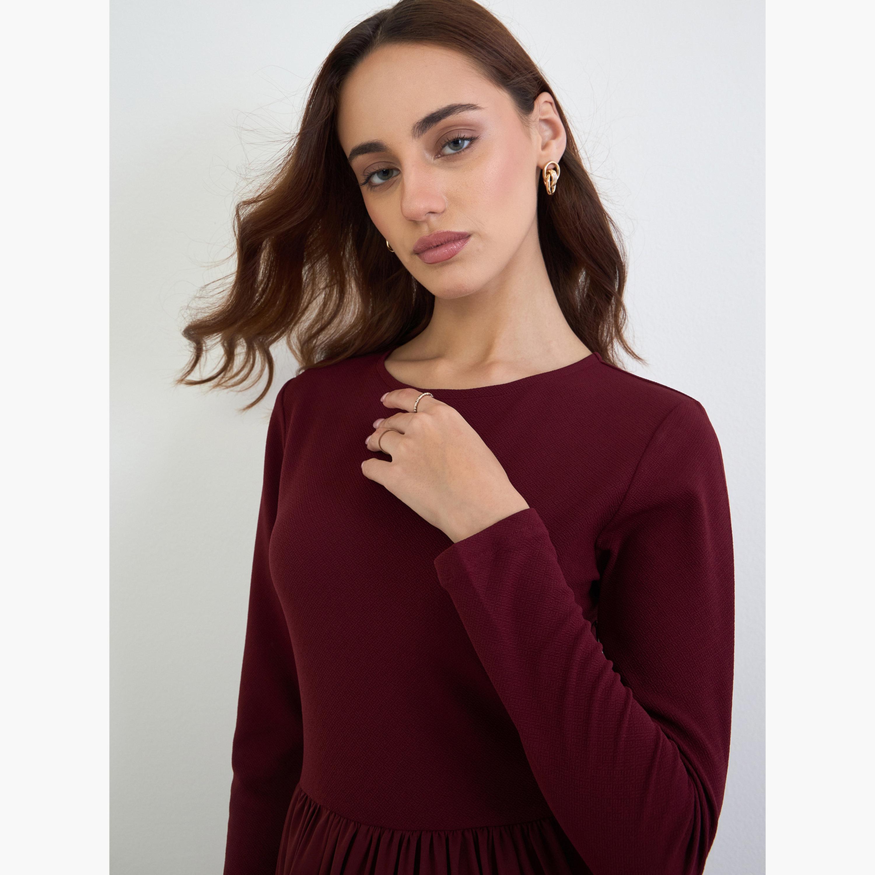 Styli Women Solid Long Sleeves A-Line Maxi Dress-women-clothing-dresses-image-4