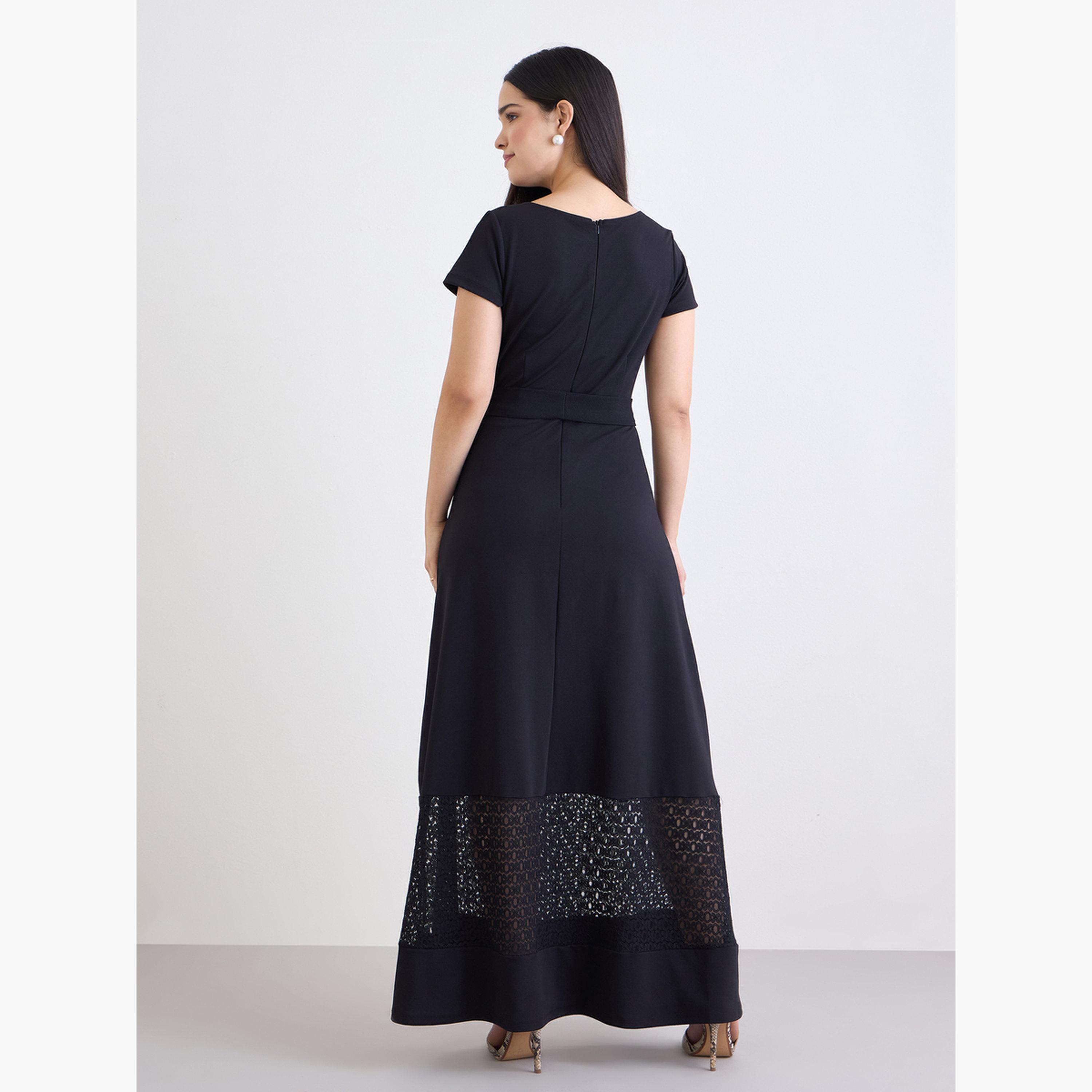 Styli Women Black A-Line Maxi Dress with Belt-women-clothing-dresses-image-4