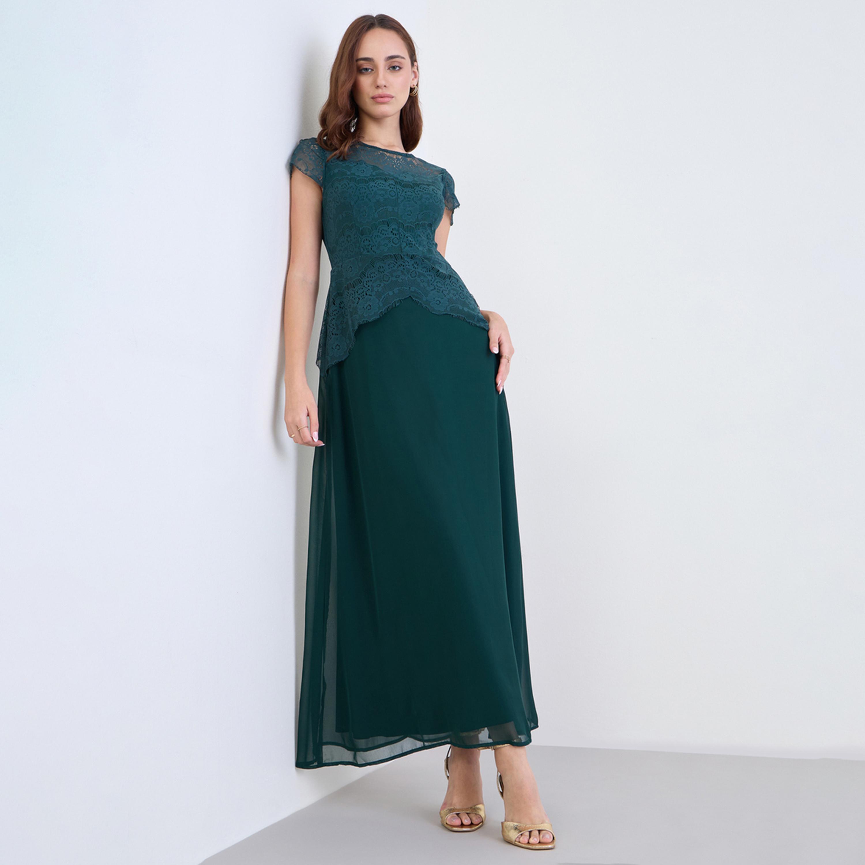 Styli Lace Short Sleeves A-Line Maxi Dress-women-clothing-dresses-image-1