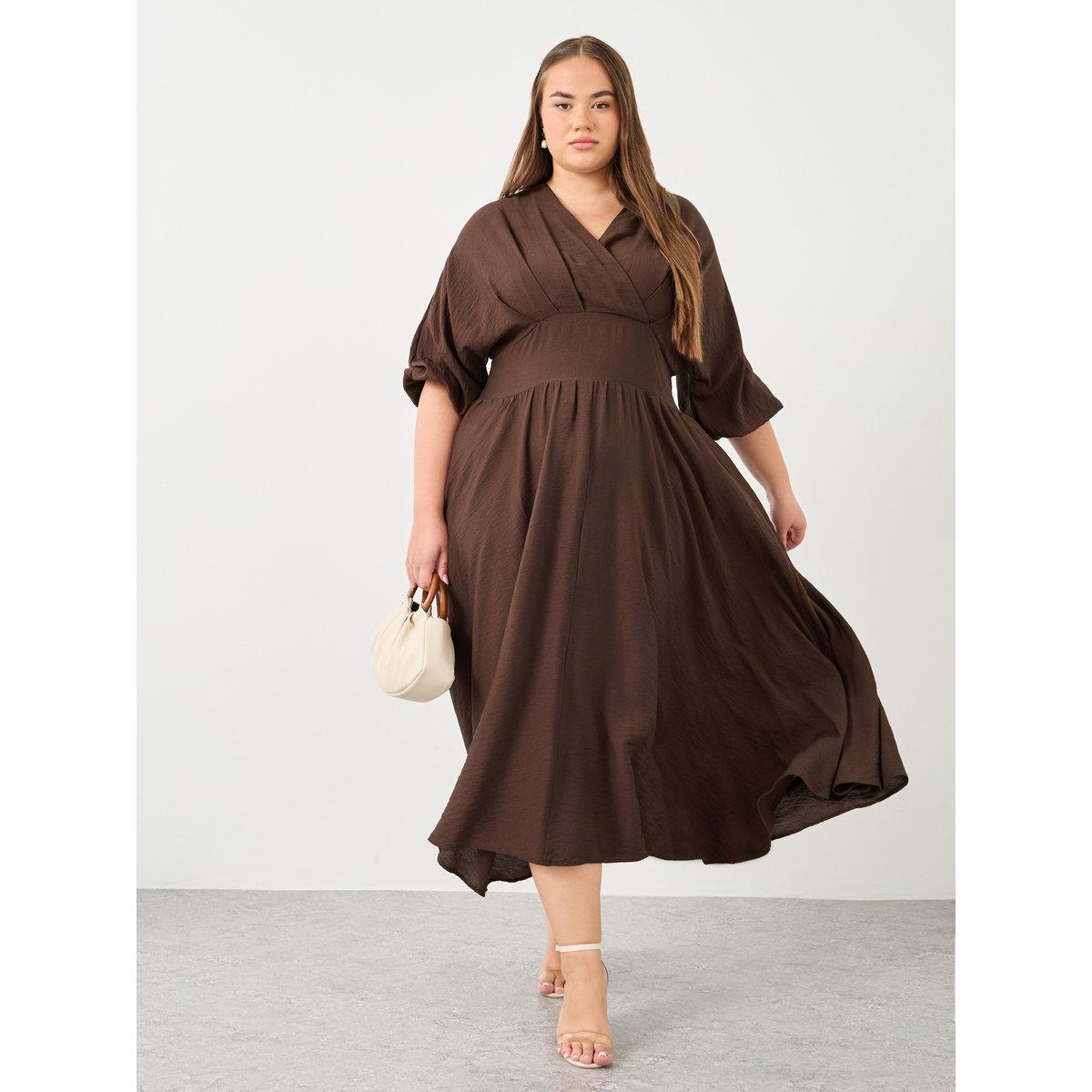 Styli Plus Brown Maxi Dress with Tie Back-women-clothing-dresses-image-1