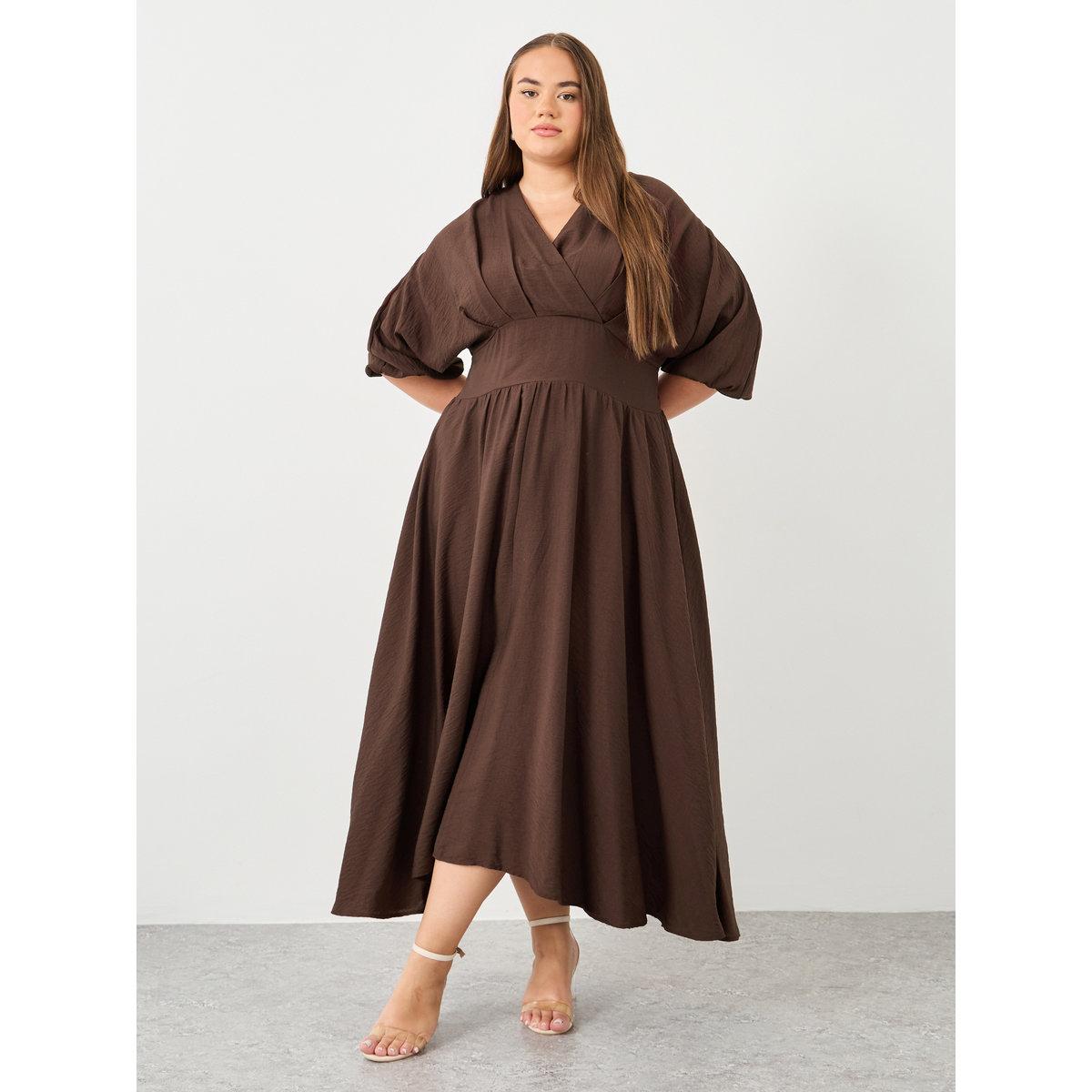 Styli Plus Brown Maxi Dress with Tie Back-women-clothing-dresses-image-2