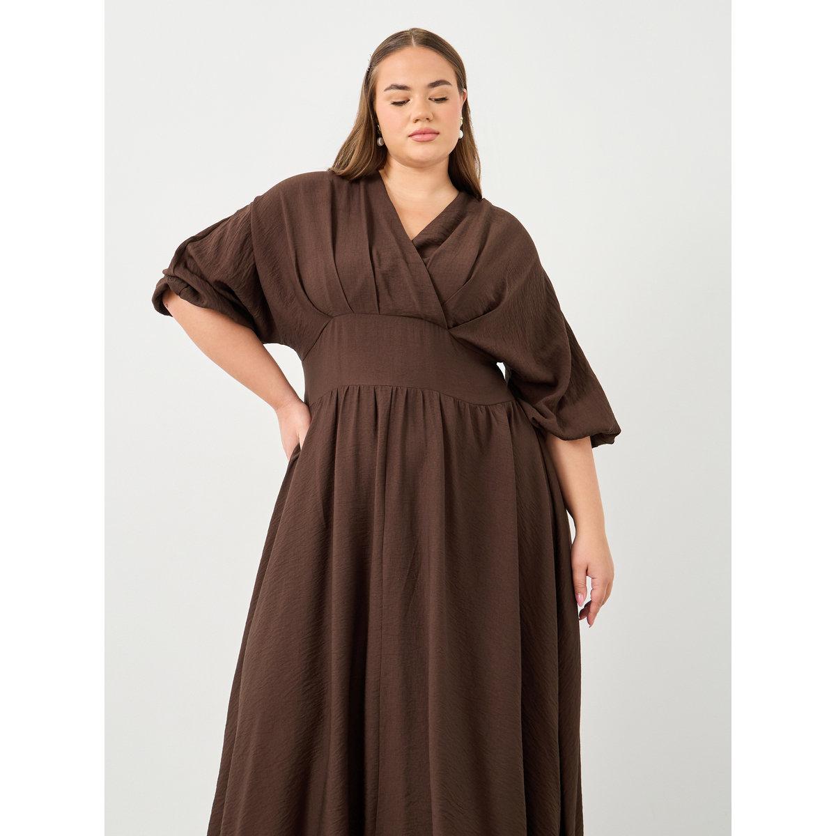 Styli Plus Brown Maxi Dress with Tie Back-women-clothing-dresses-image-3