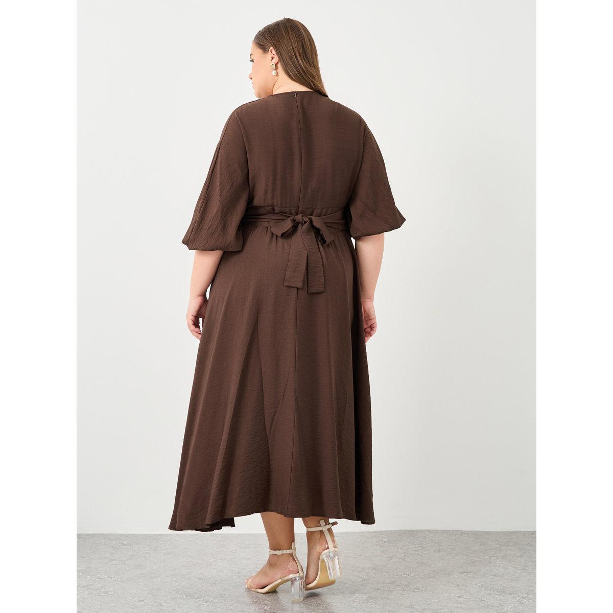 Styli Plus Brown Maxi Dress with Tie Back-women-clothing-dresses-image-5