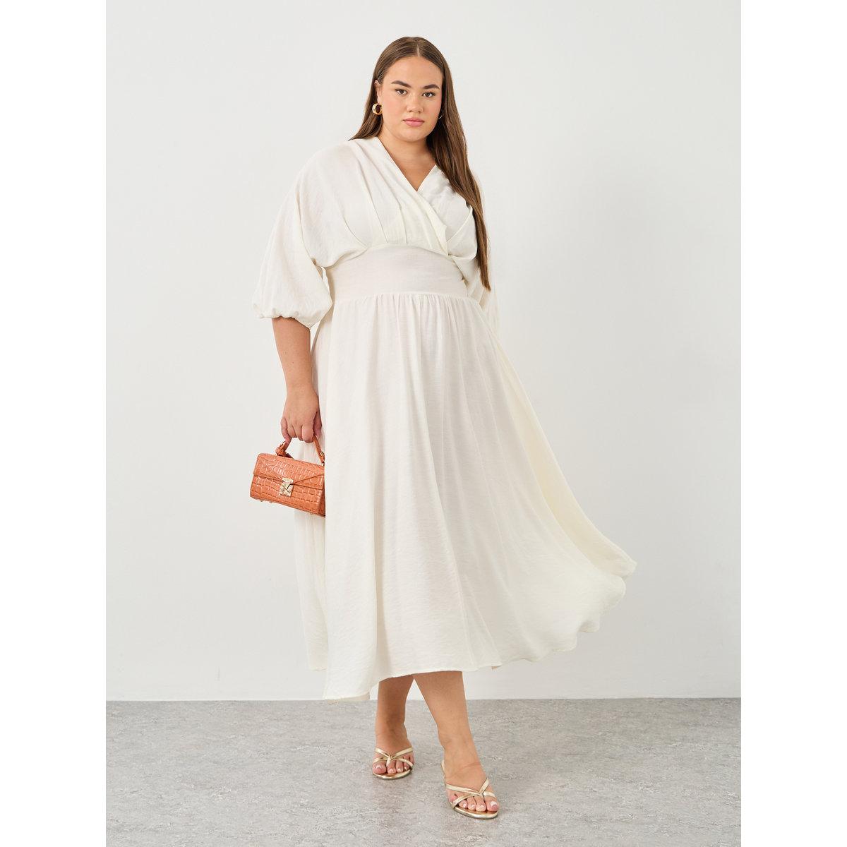 Styli Plus Off White Maxi Dress with Tie Back-women-clothing-dresses-image-1