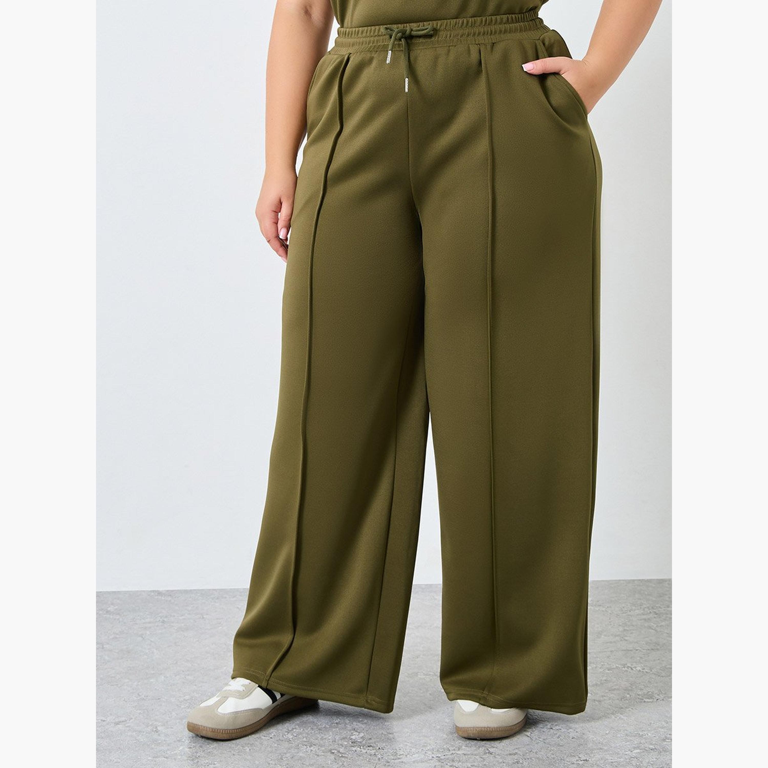 ستايلي - بنطال رياضي واسع الساق لون كاكي مقاس كبير-women-clothing-bottoms-joggers-image-1