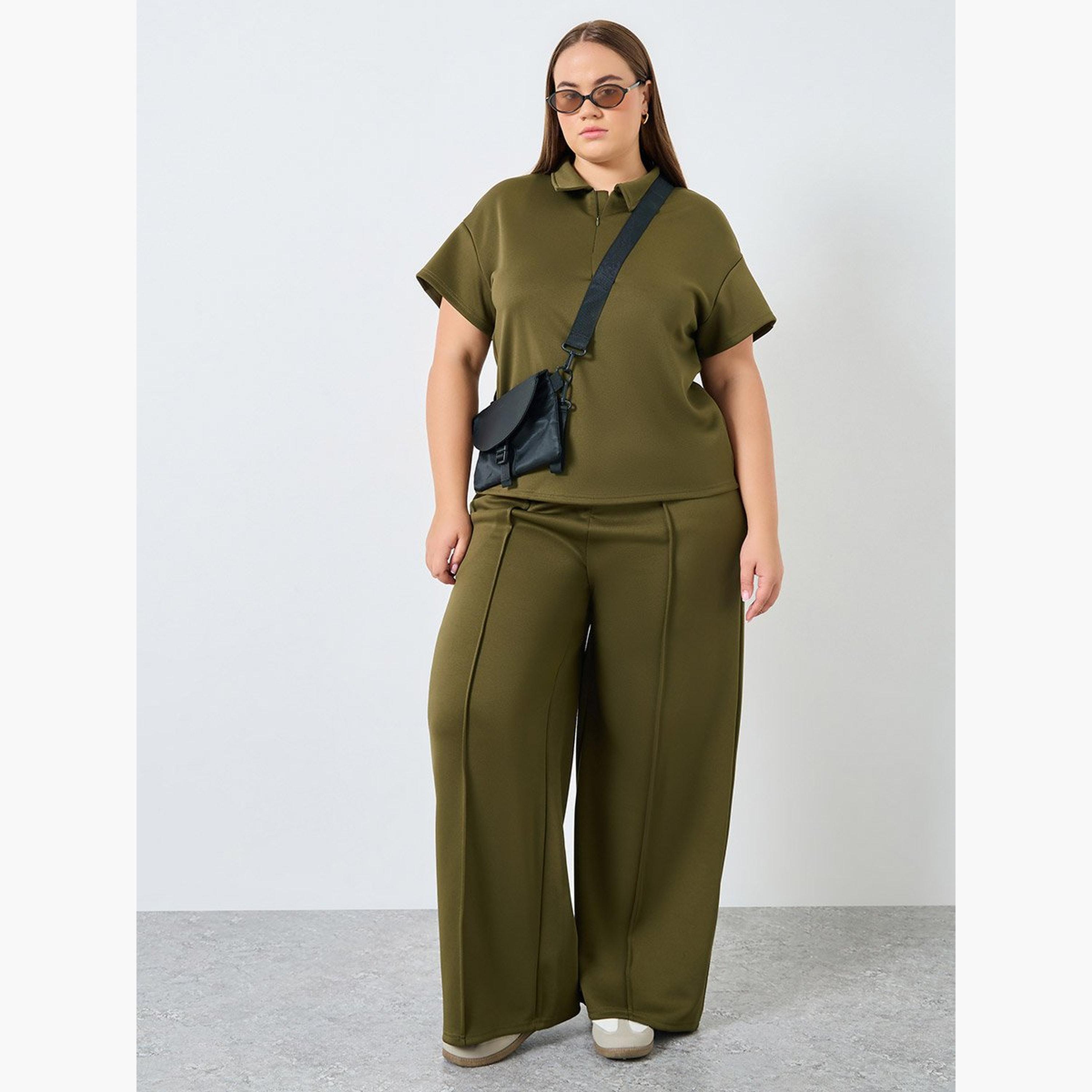 ستايلي - بنطال رياضي واسع الساق لون كاكي مقاس كبير-women-clothing-bottoms-joggers-image-2