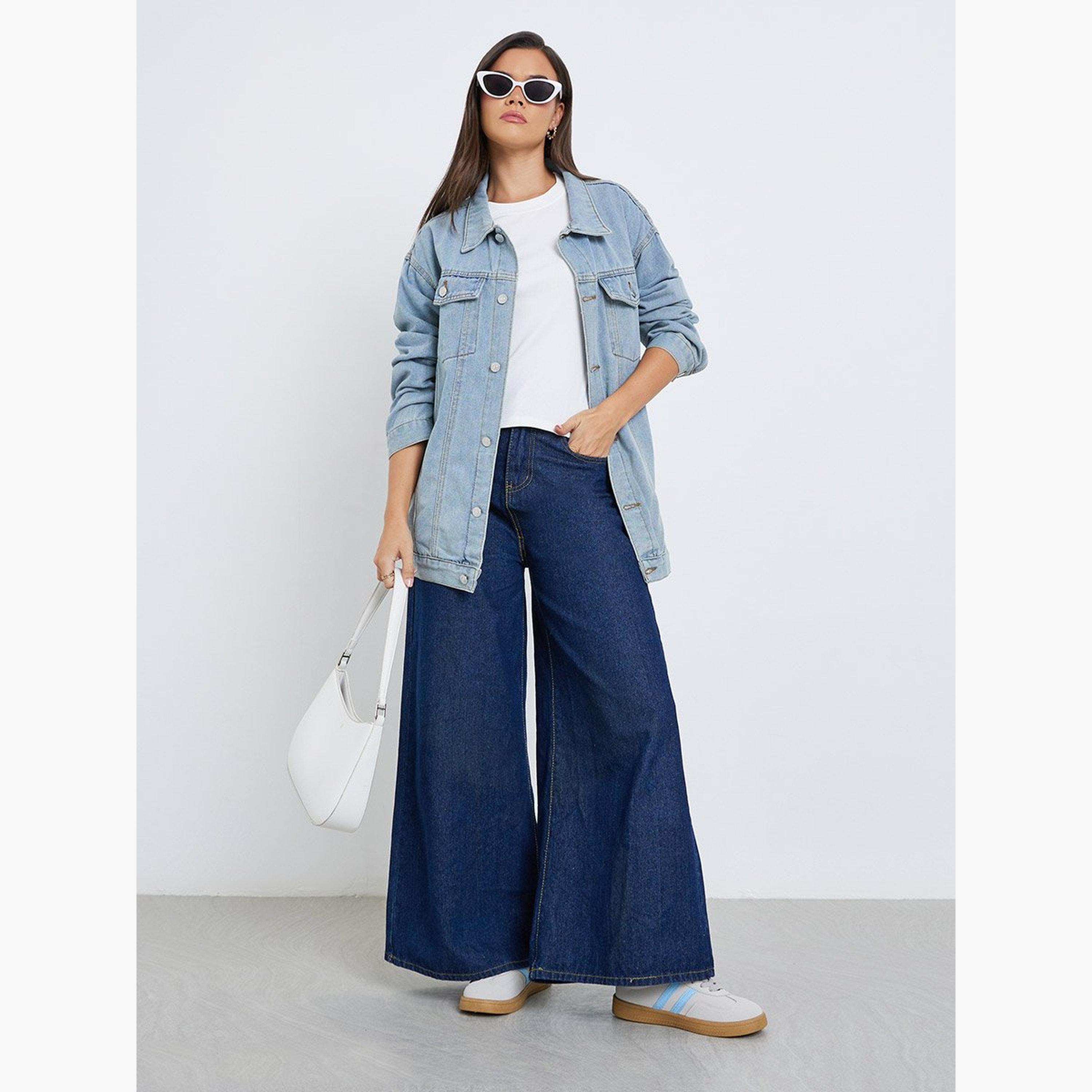 Styli Women Blue Panelled Oversized Denim Jacket-women-winterwear-coatsandjackets-jackets-image-2