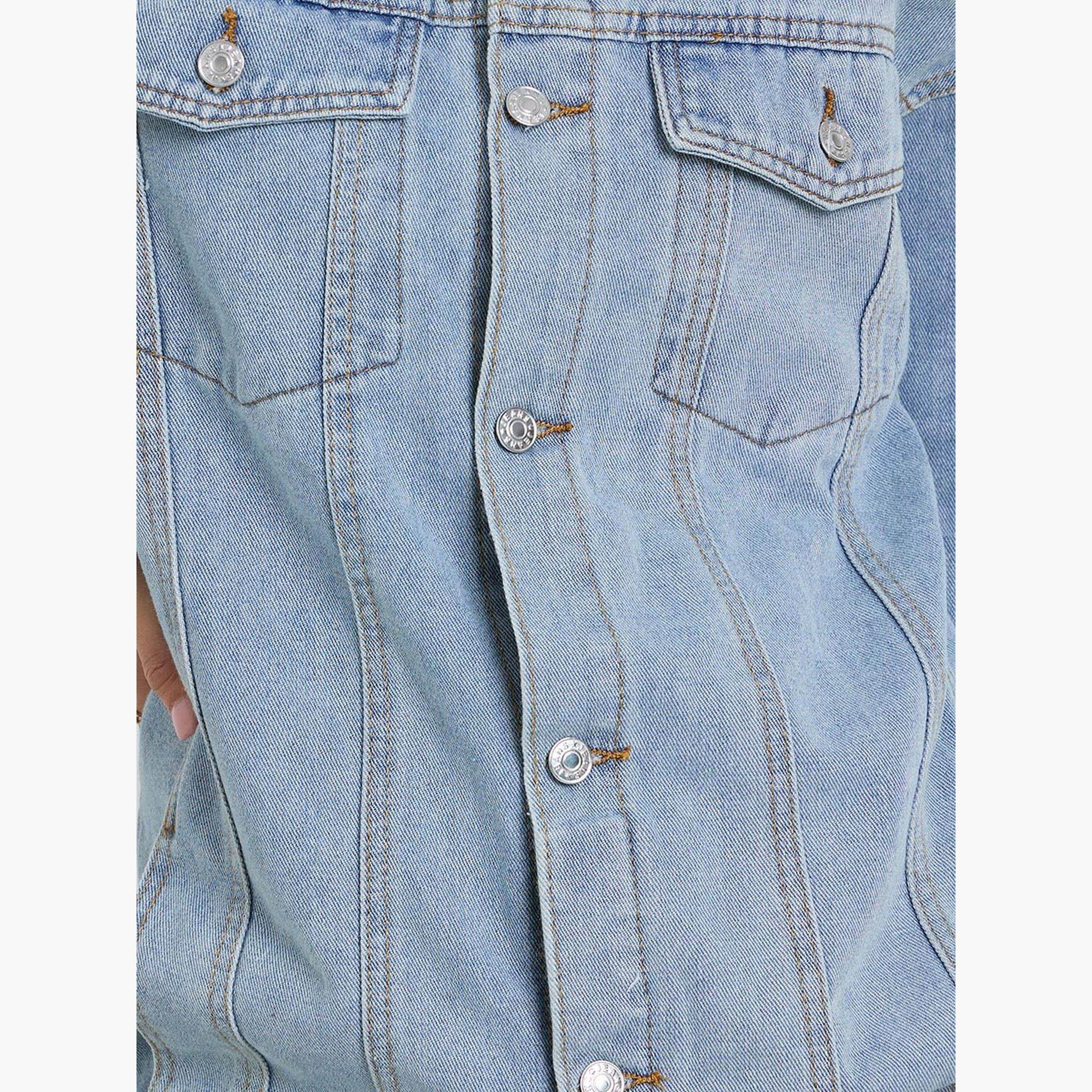 Styli Women Blue Panelled Oversized Denim Jacket-women-winterwear-coatsandjackets-jackets-image-4