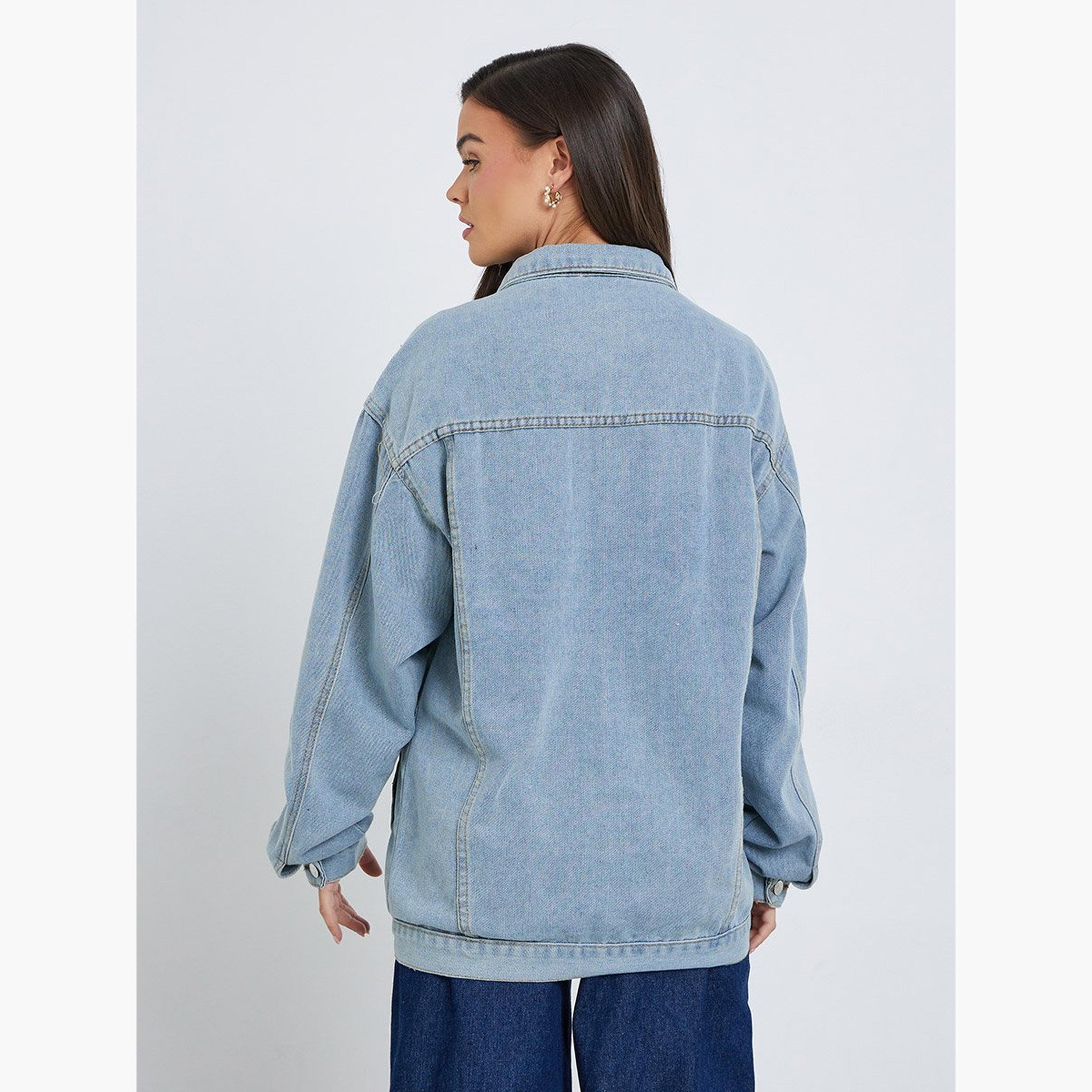 Styli Women Blue Panelled Oversized Denim Jacket-women-winterwear-coatsandjackets-jackets-image-5