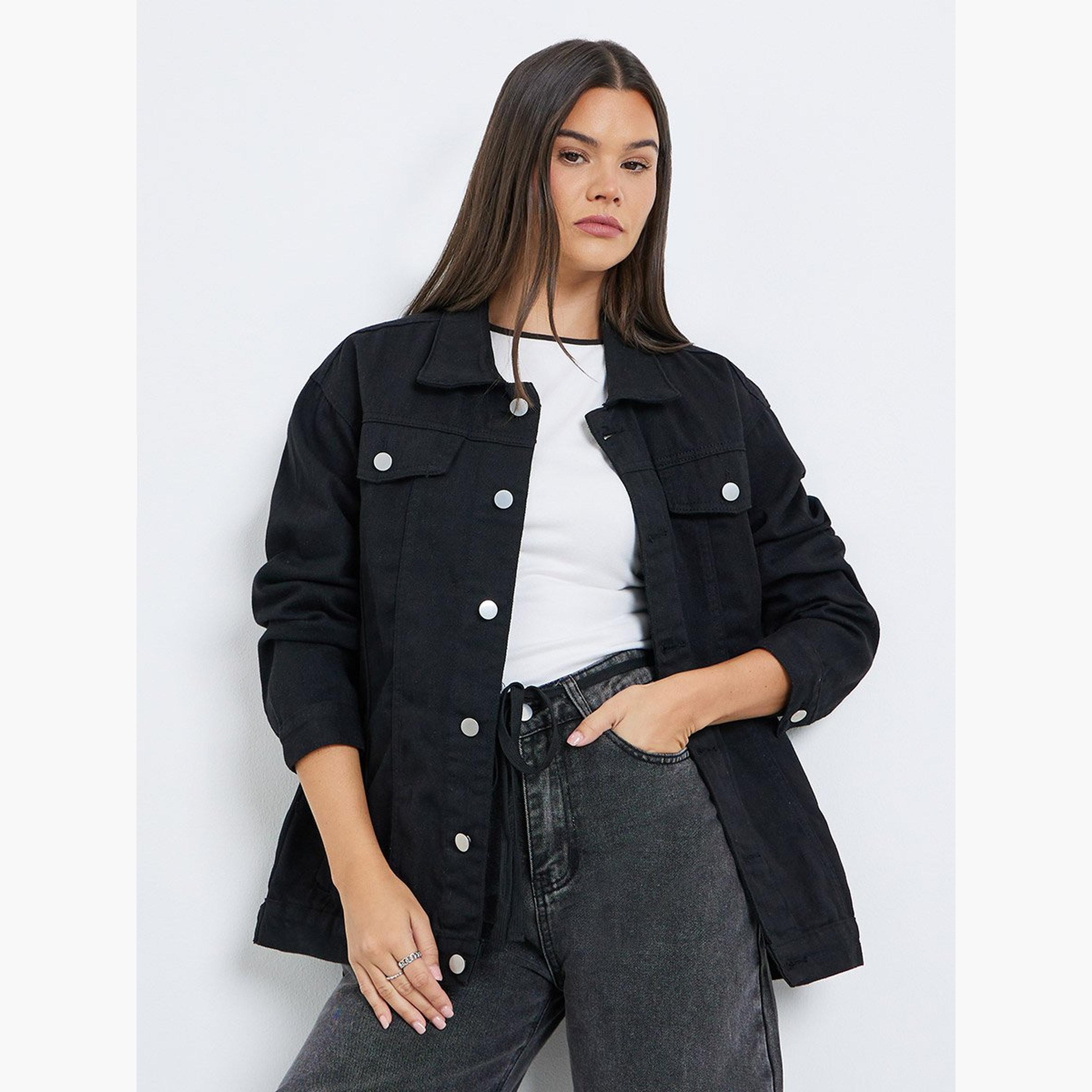 Styli Women Black Oversized Denim Jacket-women-winterwear-coatsandjackets-jackets-image-1
