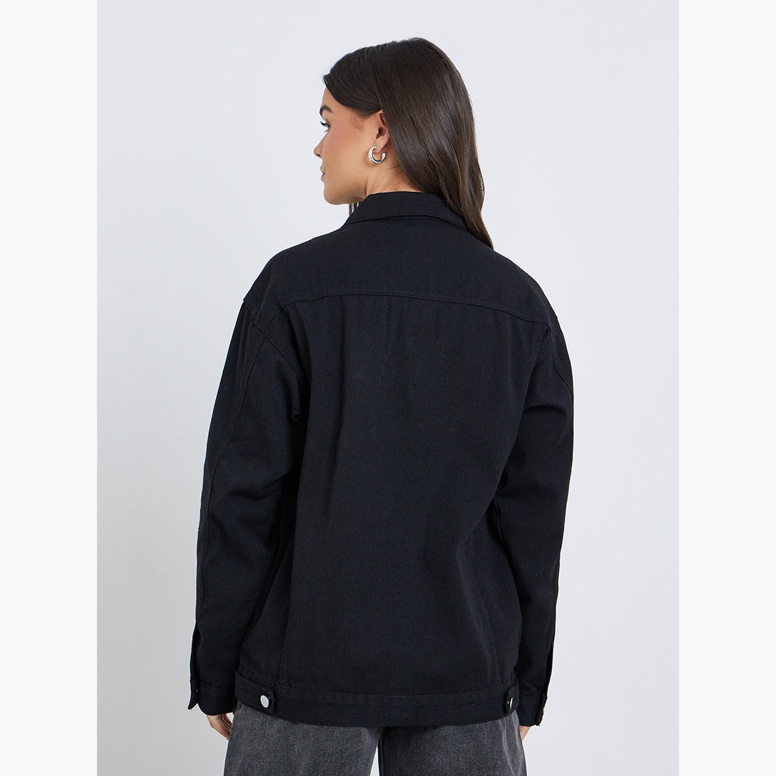 Styli Women Black Oversized Denim Jacket-women-winterwear-coatsandjackets-jackets-image-5