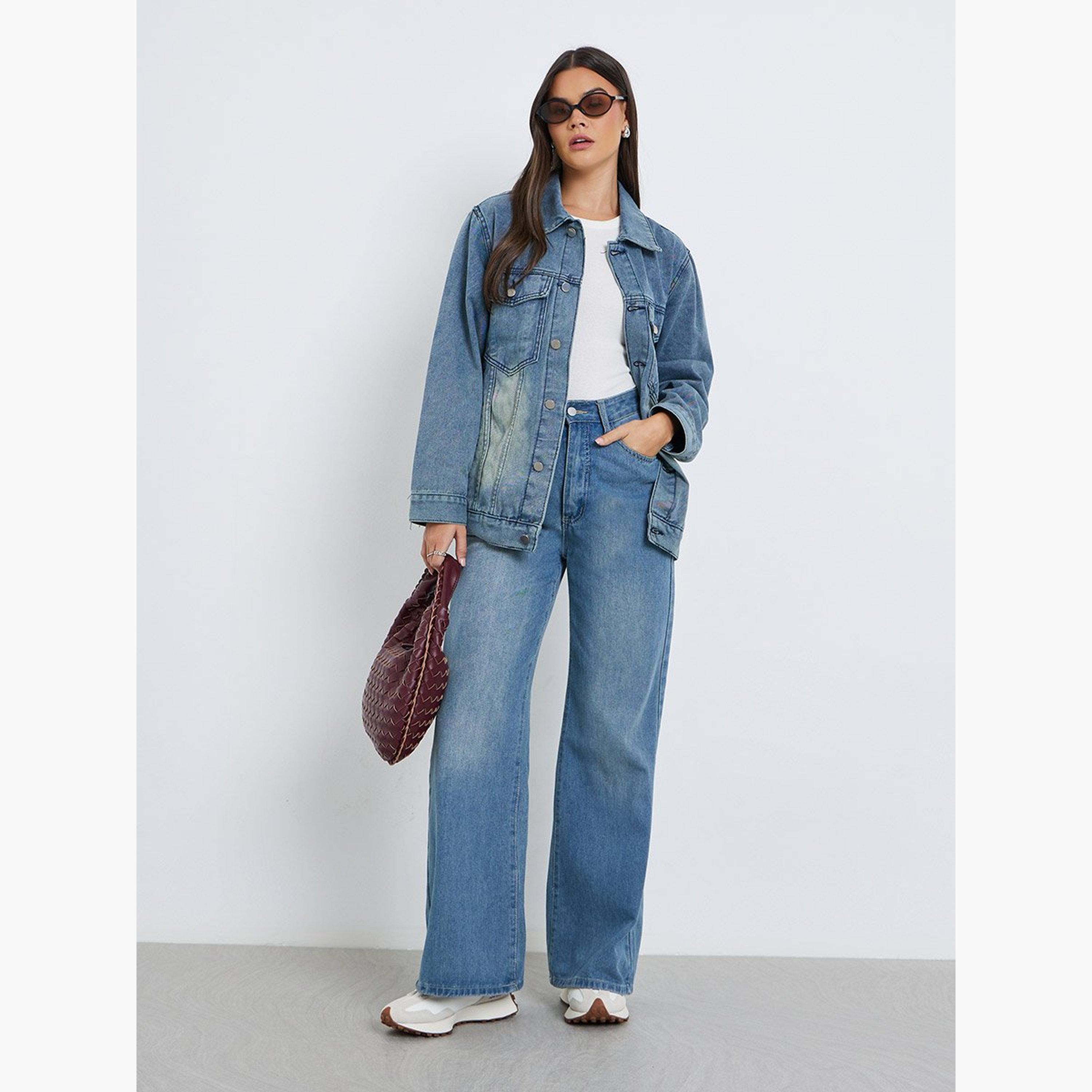 Styli Women Blue Faded Oversized Denim Jacket-women-winterwear-coatsandjackets-jackets-image-2