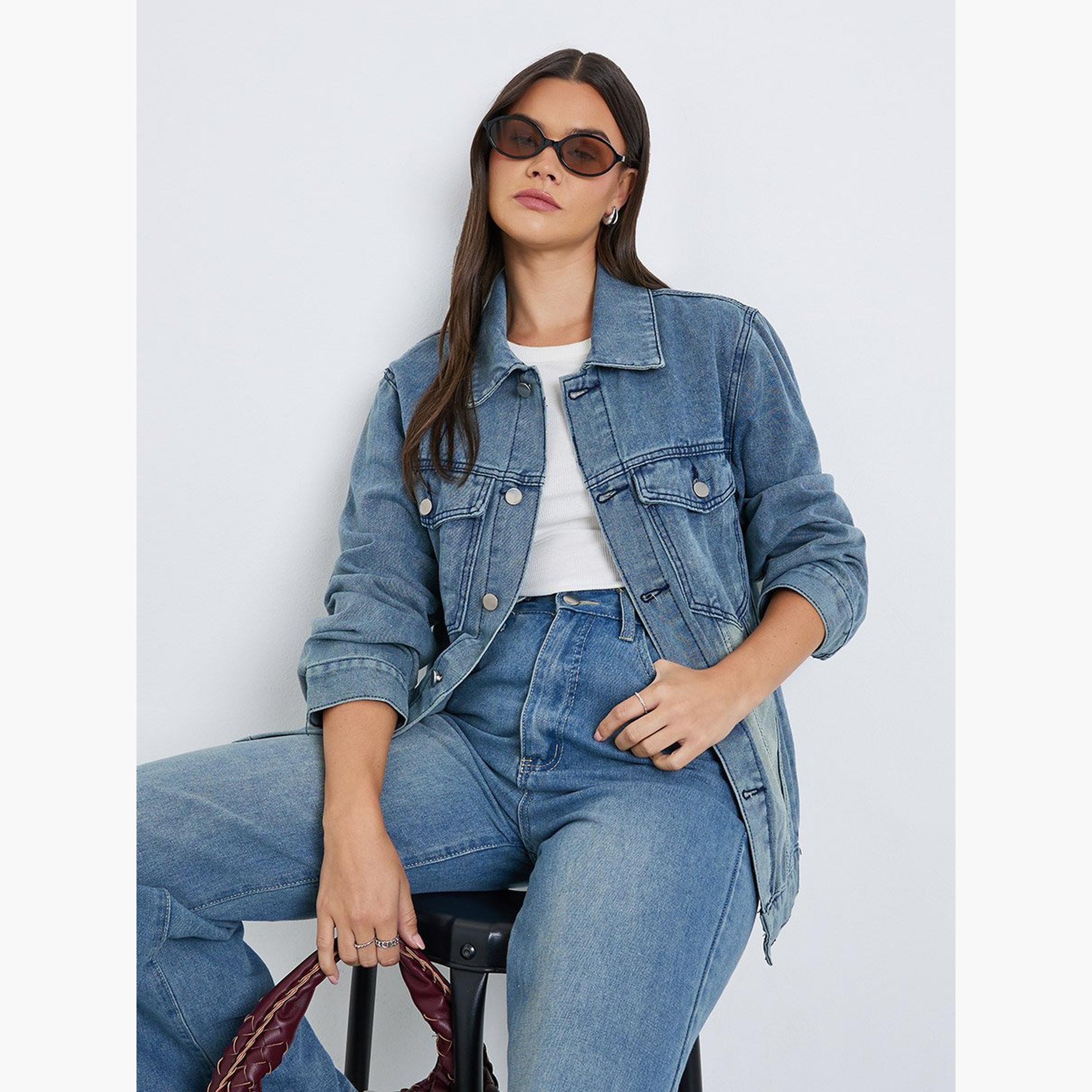 Styli Women Blue Faded Oversized Denim Jacket-women-winterwear-coatsandjackets-jackets-image-3