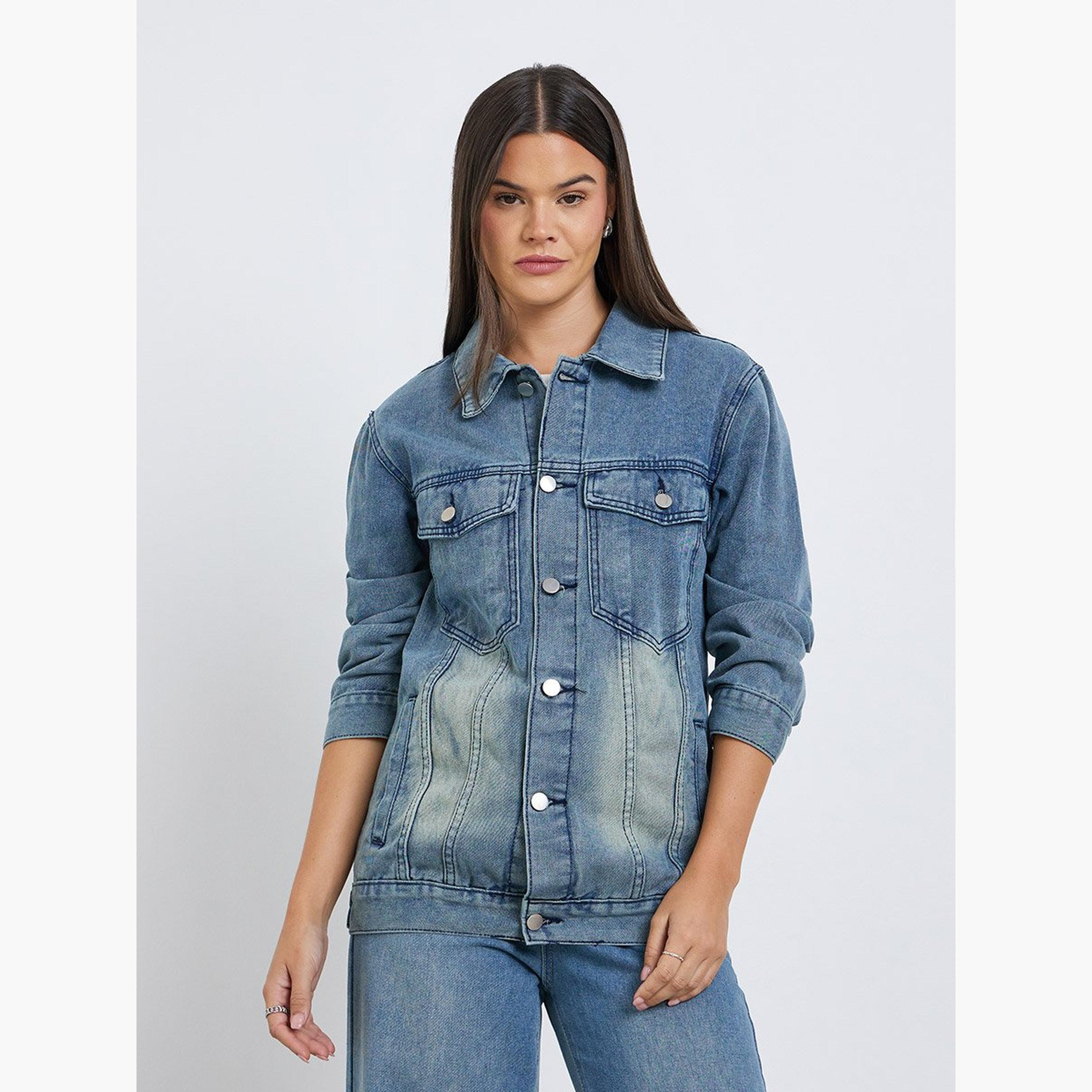 Styli Women Blue Faded Oversized Denim Jacket-women-winterwear-coatsandjackets-jackets-image-4