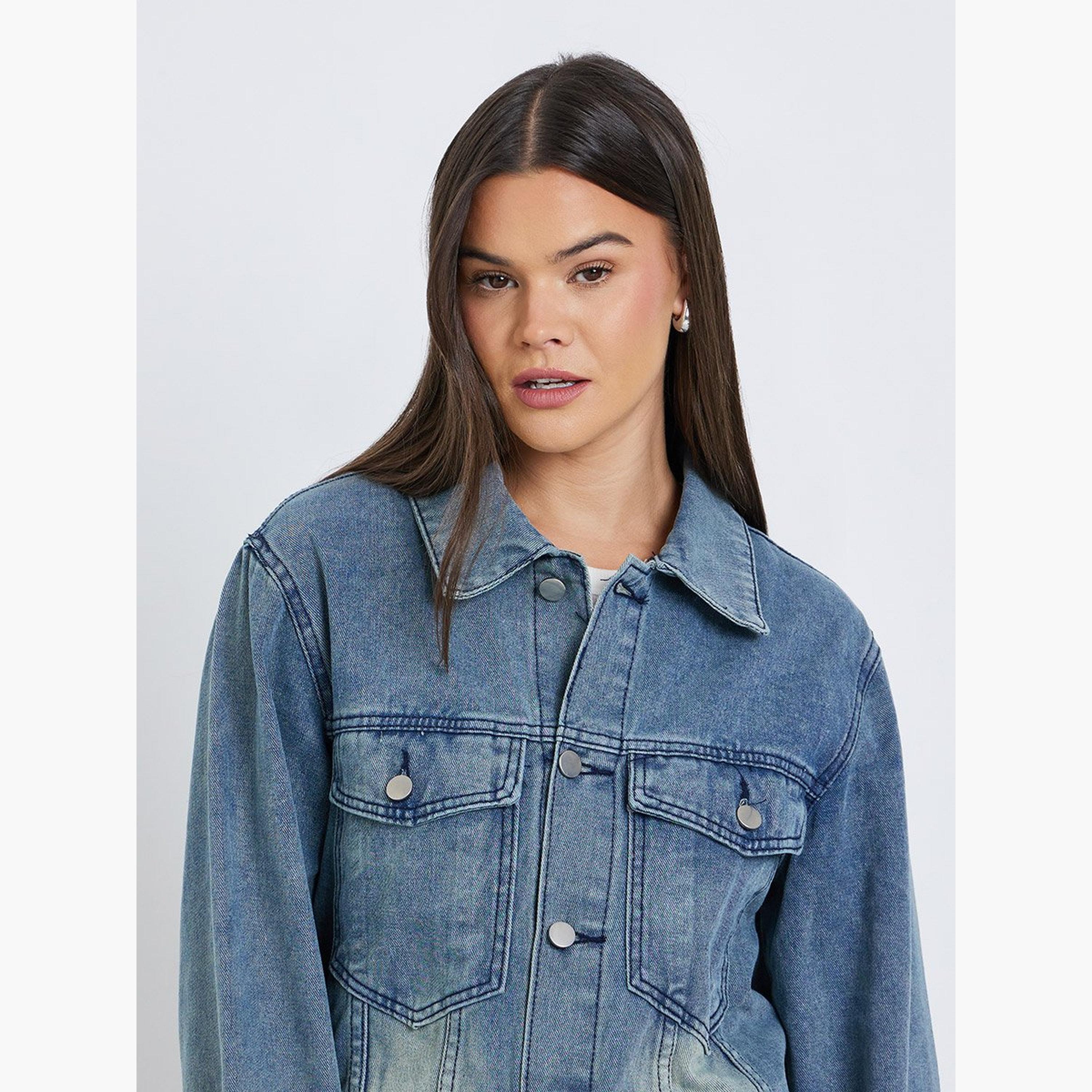 Styli Women Blue Faded Oversized Denim Jacket-women-winterwear-coatsandjackets-jackets-image-5