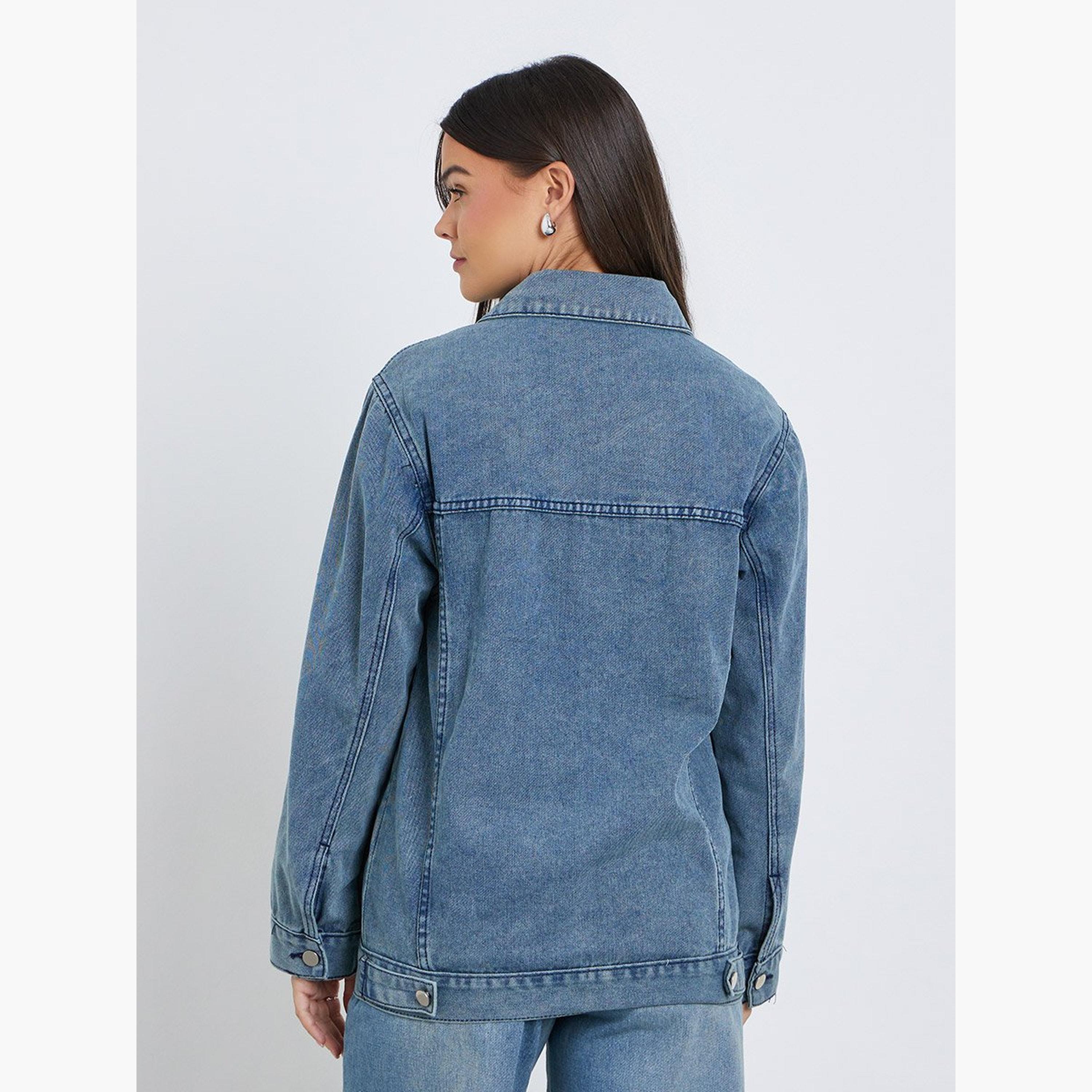 Styli Women Blue Faded Oversized Denim Jacket-women-winterwear-coatsandjackets-jackets-image-6