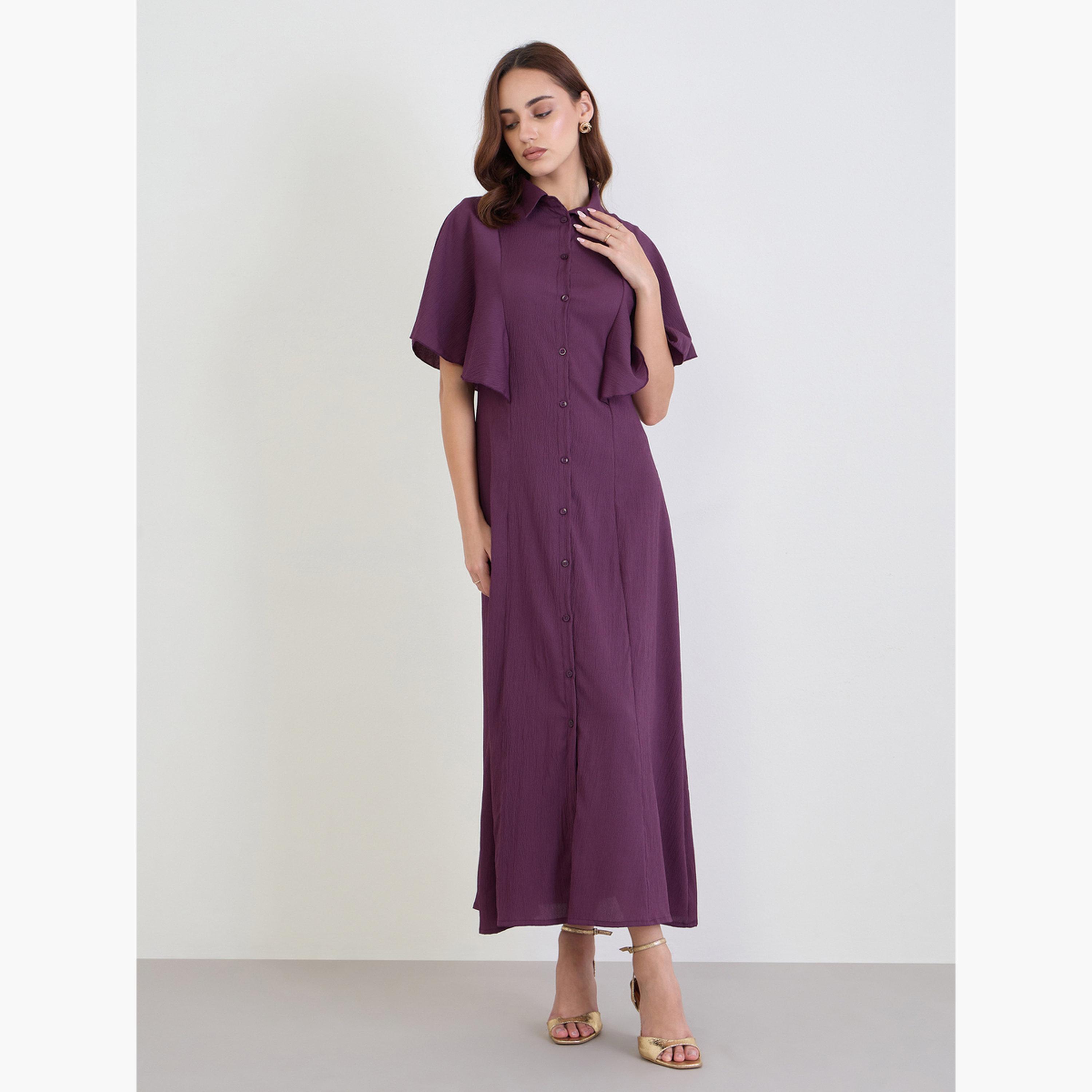 ستايلي - فستان ماكسي نقشة قميص أرجواني للنساء-women-clothing-dresses-image-3