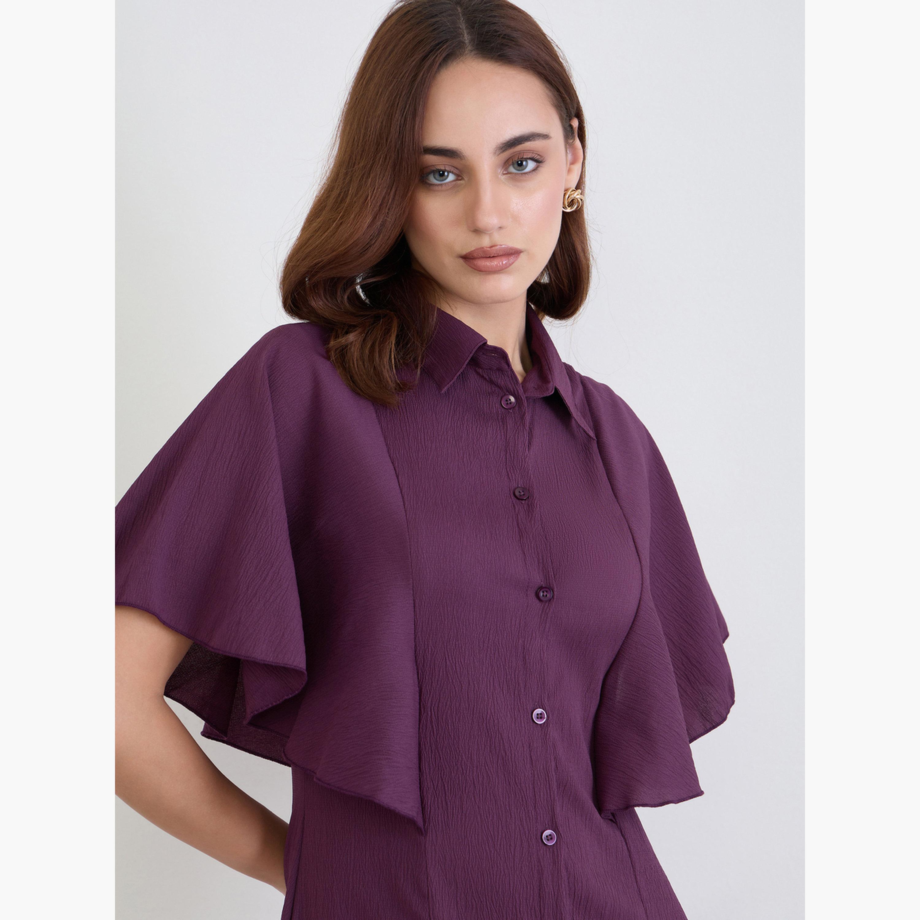 ستايلي - فستان ماكسي نقشة قميص أرجواني للنساء-women-clothing-dresses-image-4