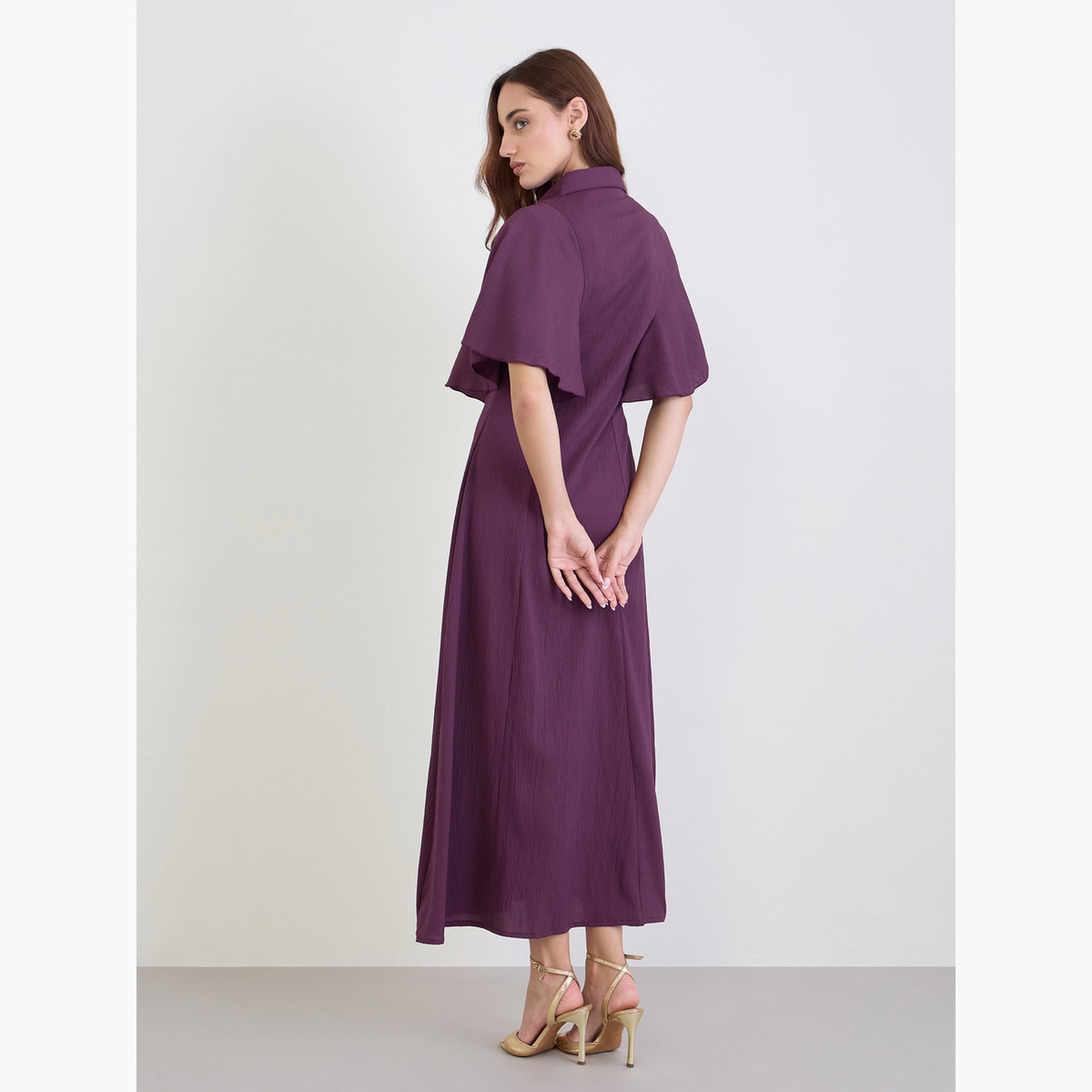 ستايلي - فستان ماكسي نقشة قميص أرجواني للنساء-women-clothing-dresses-image-5