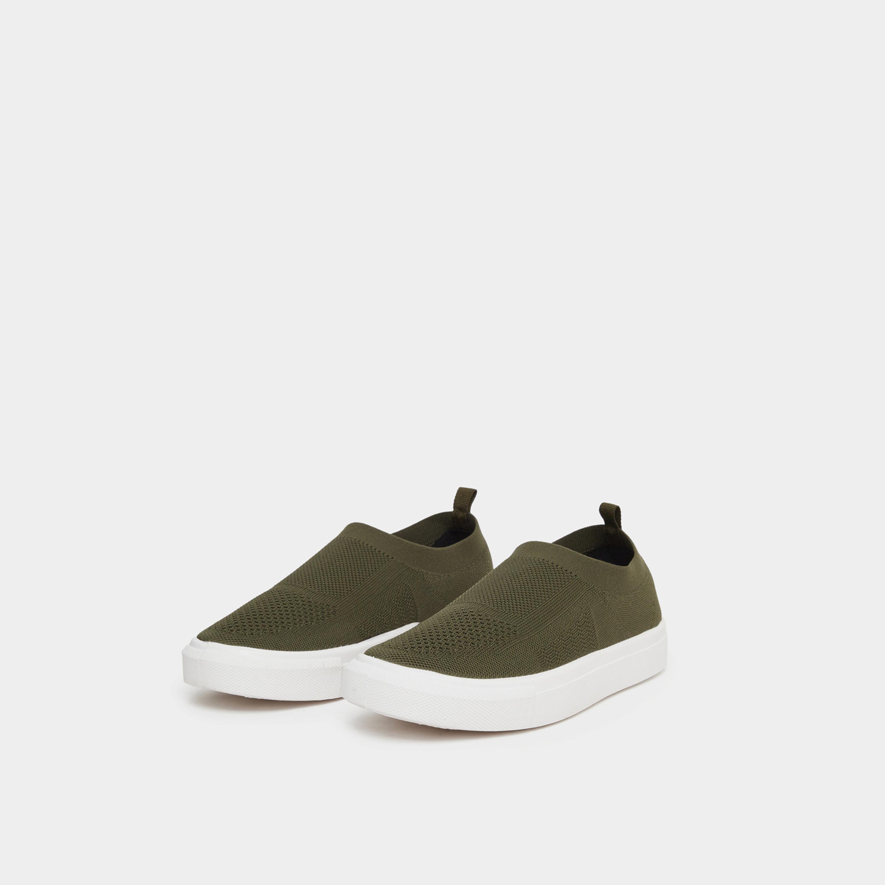 Styli Men Olive Knit Slip-On Sneakers-men-shoes-sneakers-image-1