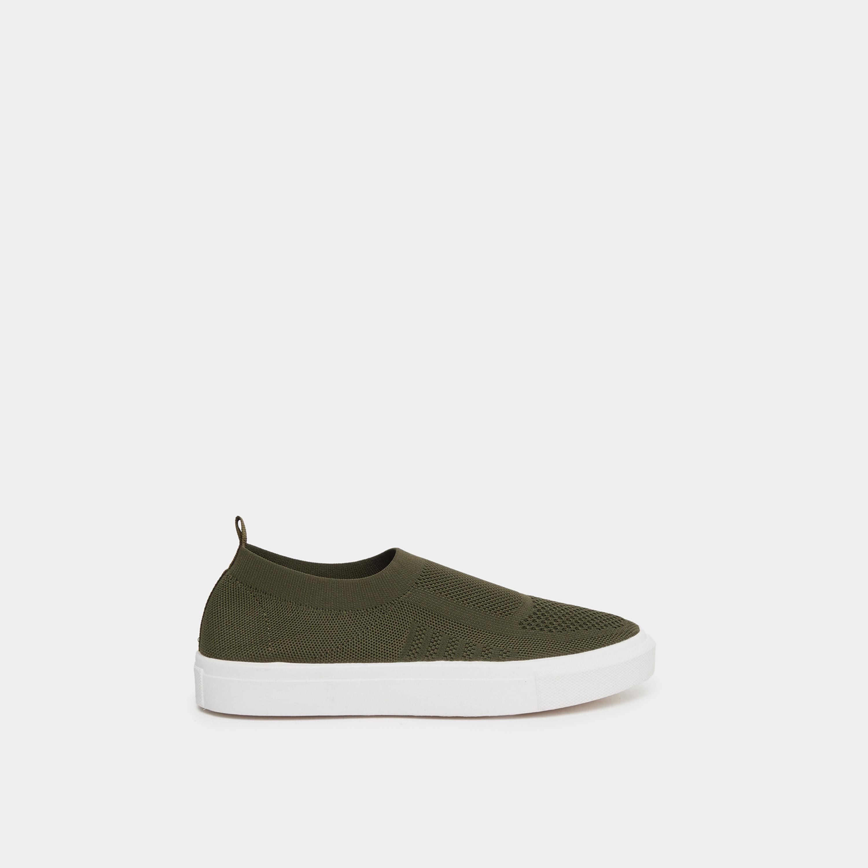 Styli Men Olive Knit Slip-On Sneakers-men-shoes-sneakers-image-2